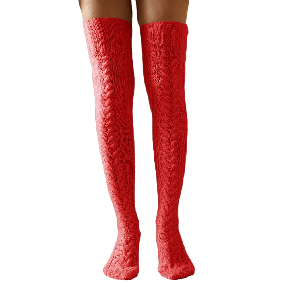 Huaxiafan Women's Cable Knit Over Knee Socks - Thickened Winter Boot Socks with Hairball Design - Warm Leg Warmers for Cold Weather - Perfect for Boots, Snow Days & Cozy Winter Outfits