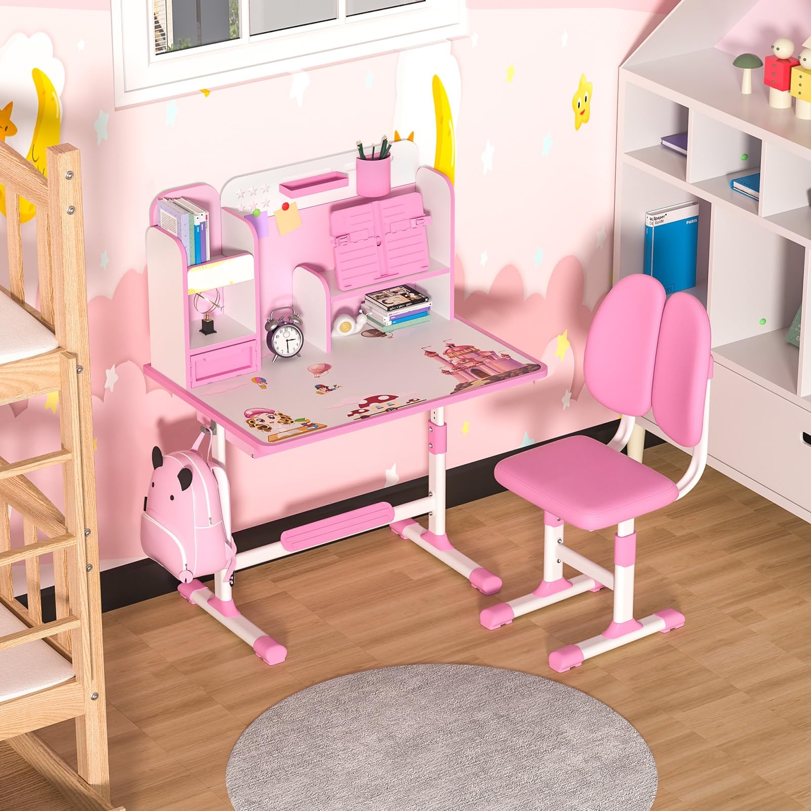 Adjustable Kids Desk & Chair Set with Storage - Study & Art for Bedroom