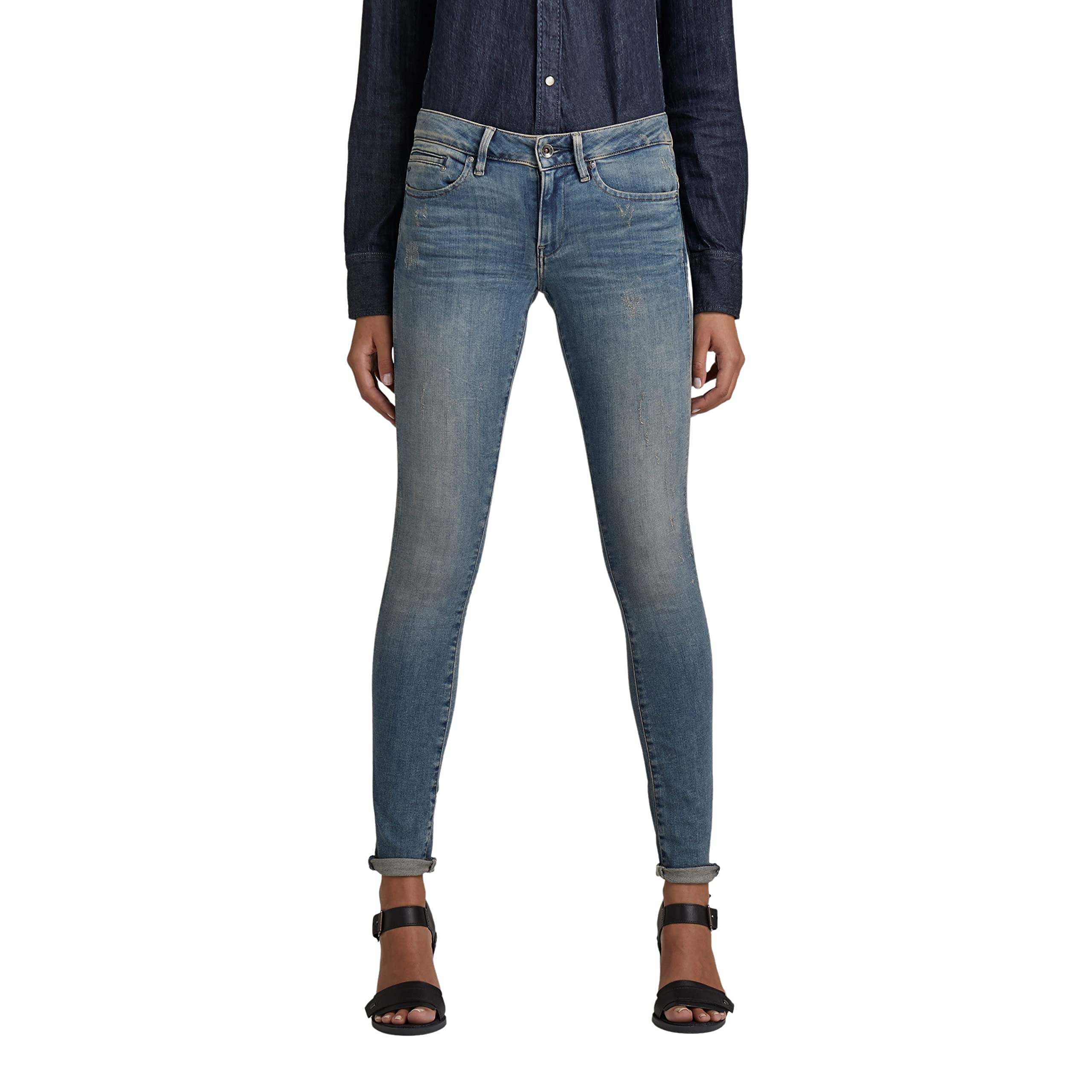G-STAR Women's Midge Zip Mid Rise Skinny Fit Jeans - Stylish Slim Stretch Denim Pants for Casual Wear & Night Out