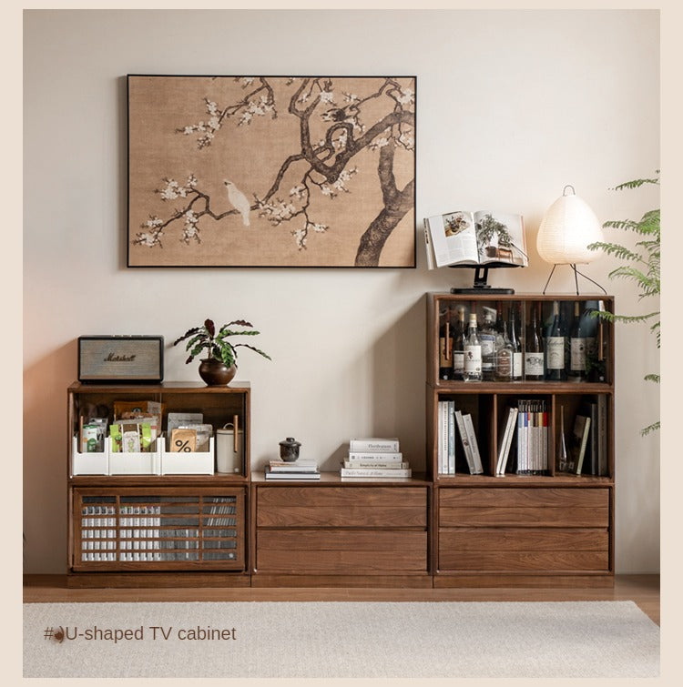 Premium Black Walnut Solid Wood Modular Bookcase - Customizable Storage Shelf for Home Office, Living Room & Library Organization