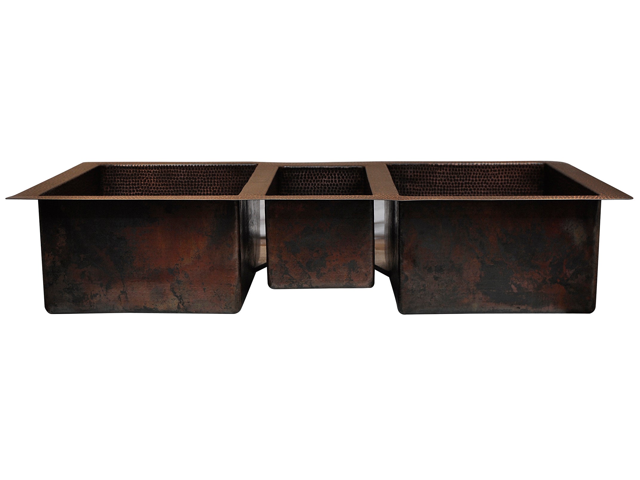 42 Inch Copper Farmhouse Triple Bowl Kitchen Sink - Handcrafted Rustic Copper Sink for Modern Farmhouse, Rustic, and Traditional Kitchens | Perfect for Cooking, Washing Dishes, and Food Prep
