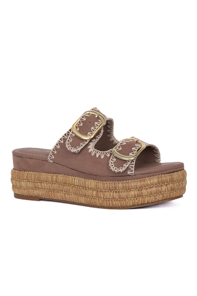 Airelle Suede & Embroidered Double Buckle Platform Sandals for Women - Comfortable Summer Wedge Heels | Perfect for Beach, Vacation & Casual Outfits