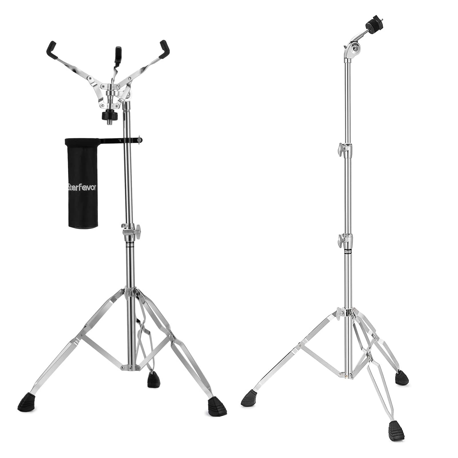 Starfavor Professional Snare Drum Stand with Drumstick Holder & Straight Cymbal Stand for Live Concerts, Band Performances, and Drum Practice Sessions