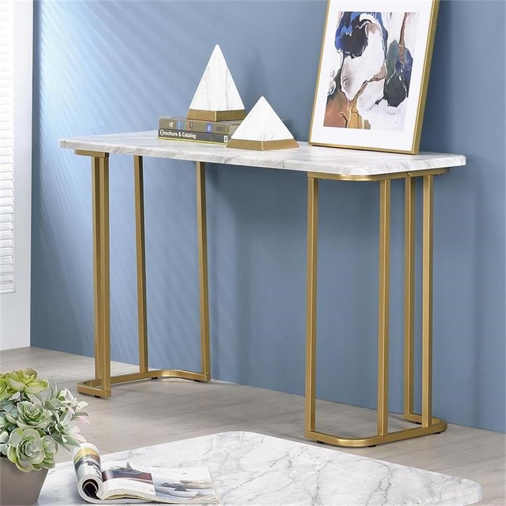 BOWERY HILL Modern White and Gold Metal Console Table - Elegant Entryway Furniture for Hallway, Living Room & Foyer Decor