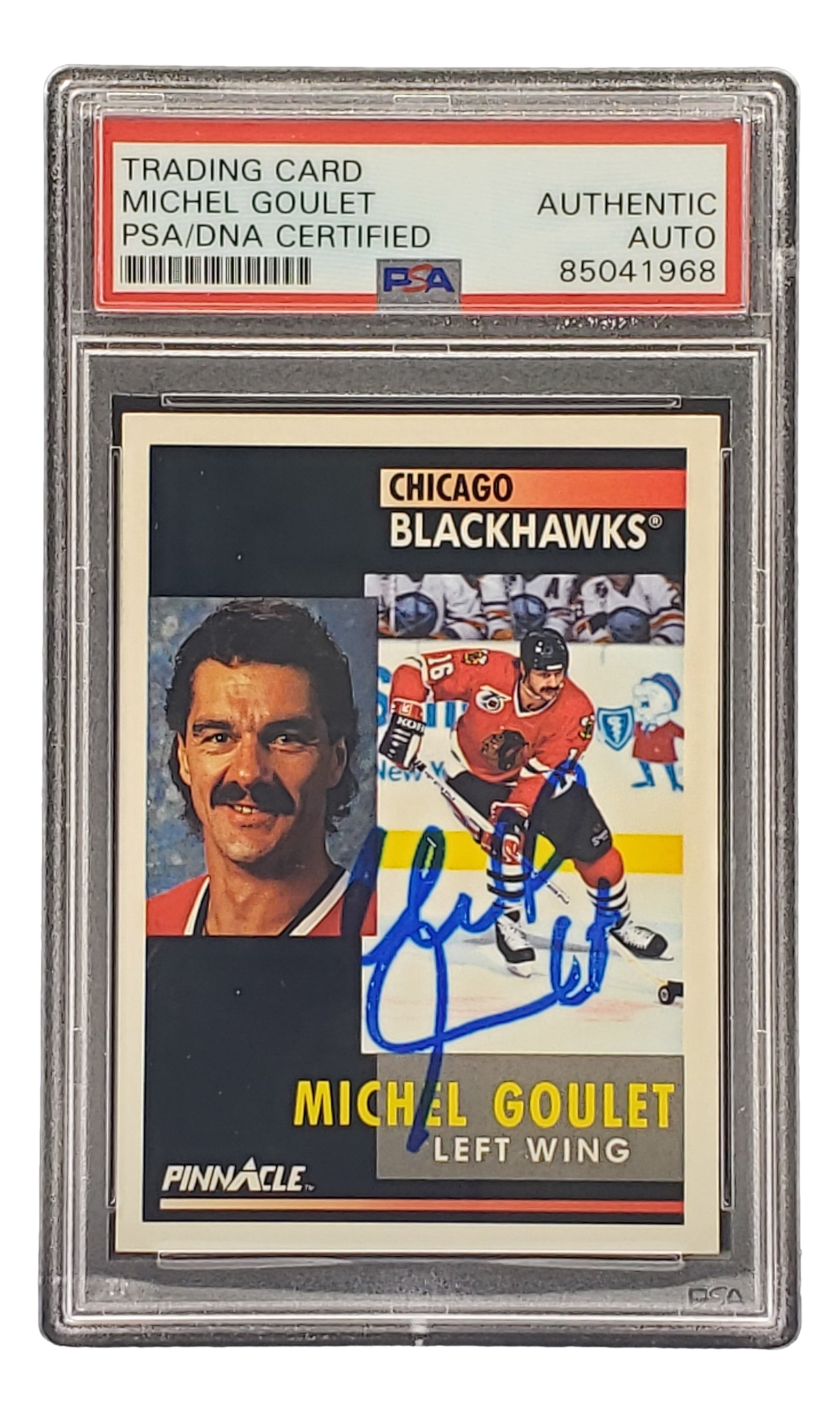 Michel Goulet Autographed 1991 Pinnacle #109 Chicago Blackhawks Hockey Card - PSA/DNA Certified - Perfect for NHL Memorabilia Collectors & Hockey Fans Display