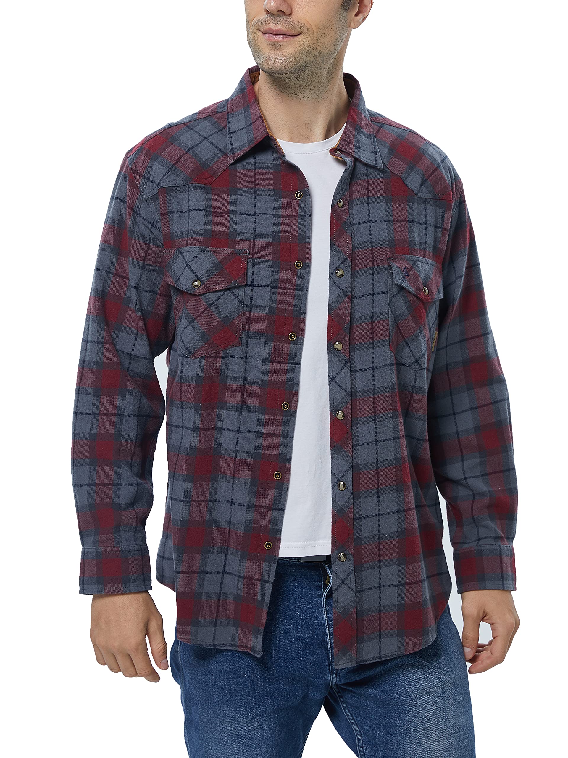 COEVALS CLUB Men's Flannel Shirts - Long Sleeve Western Snap Button Plaid Shirt for Casual & Work Wear | Perfect for Outdoor Adventures, Camping and Fall Layering