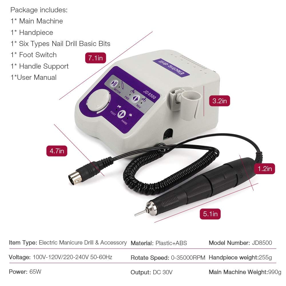 Professional 65W Electric Nail Drill Machine - 35000 RPM High Speed Manicure & Pedicure Tool with Polisher for Nail Art | Perfect for Salon, Home Use & Professional Nail Technicians