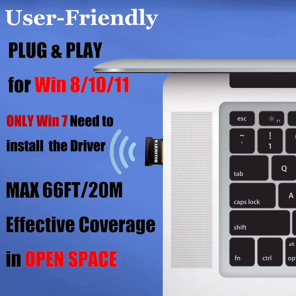 Warmstor Bluetooth 5.1 USB Adapter for PC - Wireless Dongle Receiver Compatible with Windows 11/10/8.1/8/7 - Connect Bluetooth Headsets, Speakers, Keyboard, Mouse, Printer to Desktop & Laptop - Perfect for Home Office, Gaming, and Remote Work