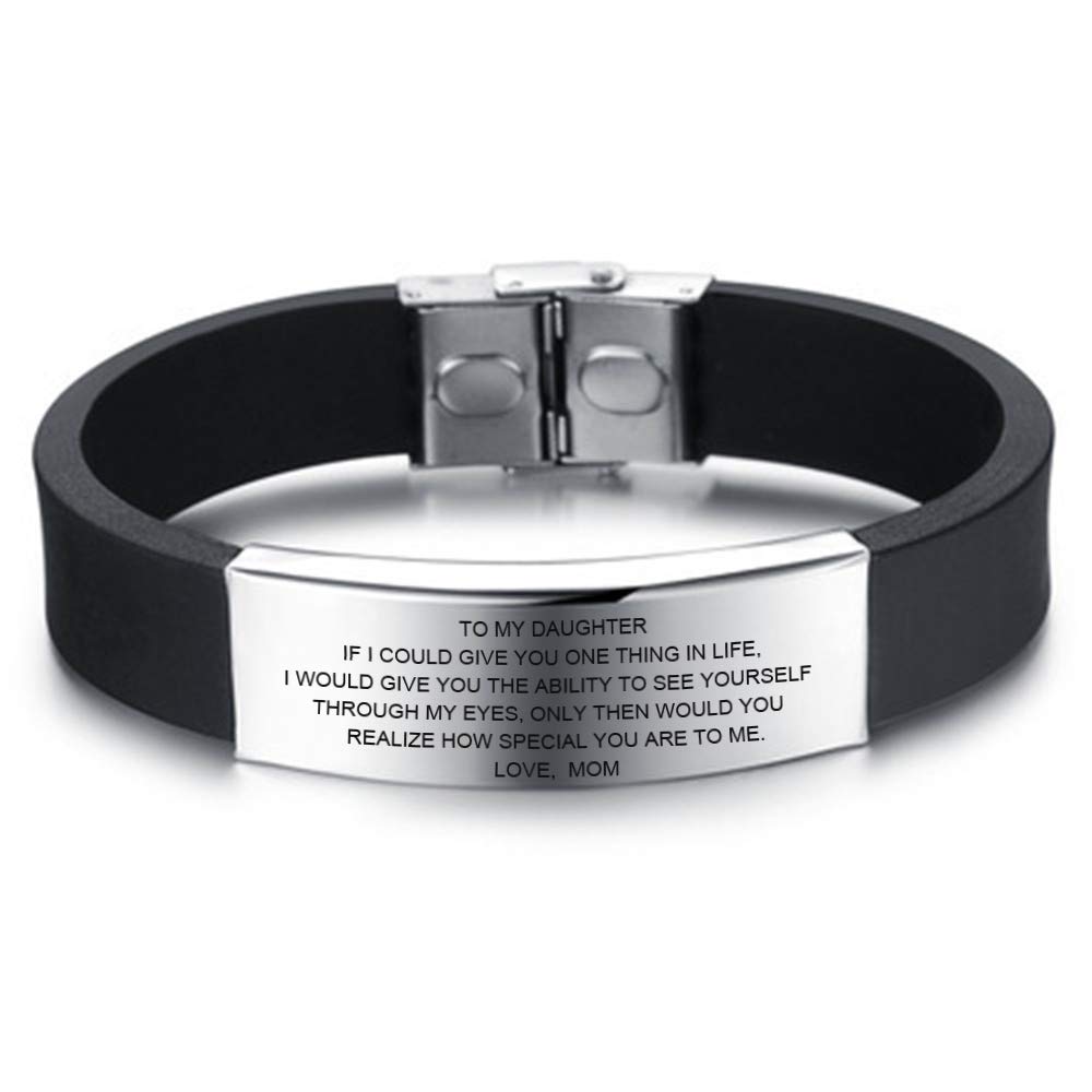 Custom Engraved Inspirational Bracelets for Son & Daughter - Personalized Motivational Cuff Bangle Gift from Dad & Mom | Perfect for Birthdays, Graduation Gifts & Special Family Moments