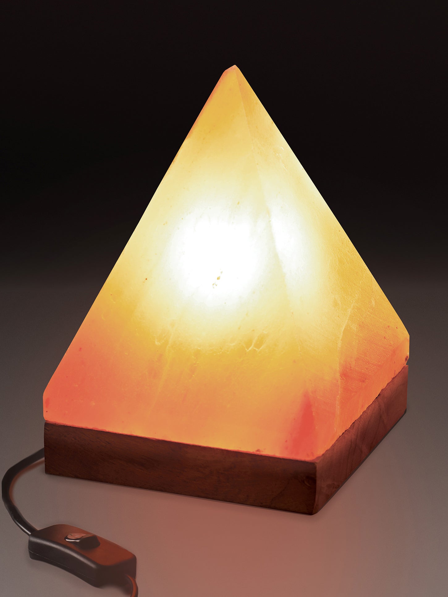 Himalayan Salt Lamp with Wooden Base - Natural Pink Salt Night Light for Bedroom, Yoga, Meditation & Relaxation - Authentic Handcrafted Pyramid Shape from Himalayas