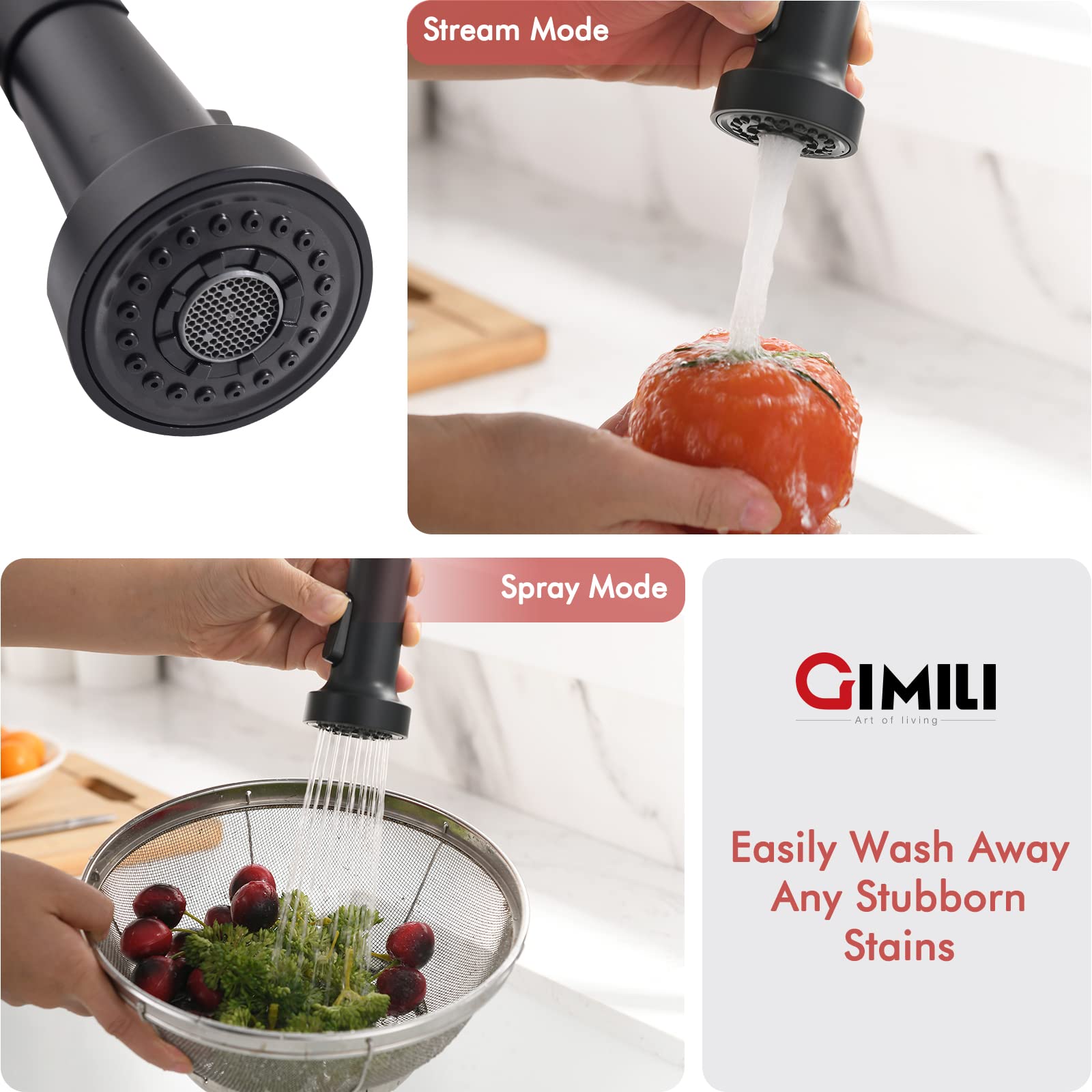 GIMILI Black Commercial Kitchen Faucet with Pull Down Sprayer - Single Handle Spring Kitchen Sink Faucet - Matte Black Stainless Steel Water Tap for Restaurant & Home Use