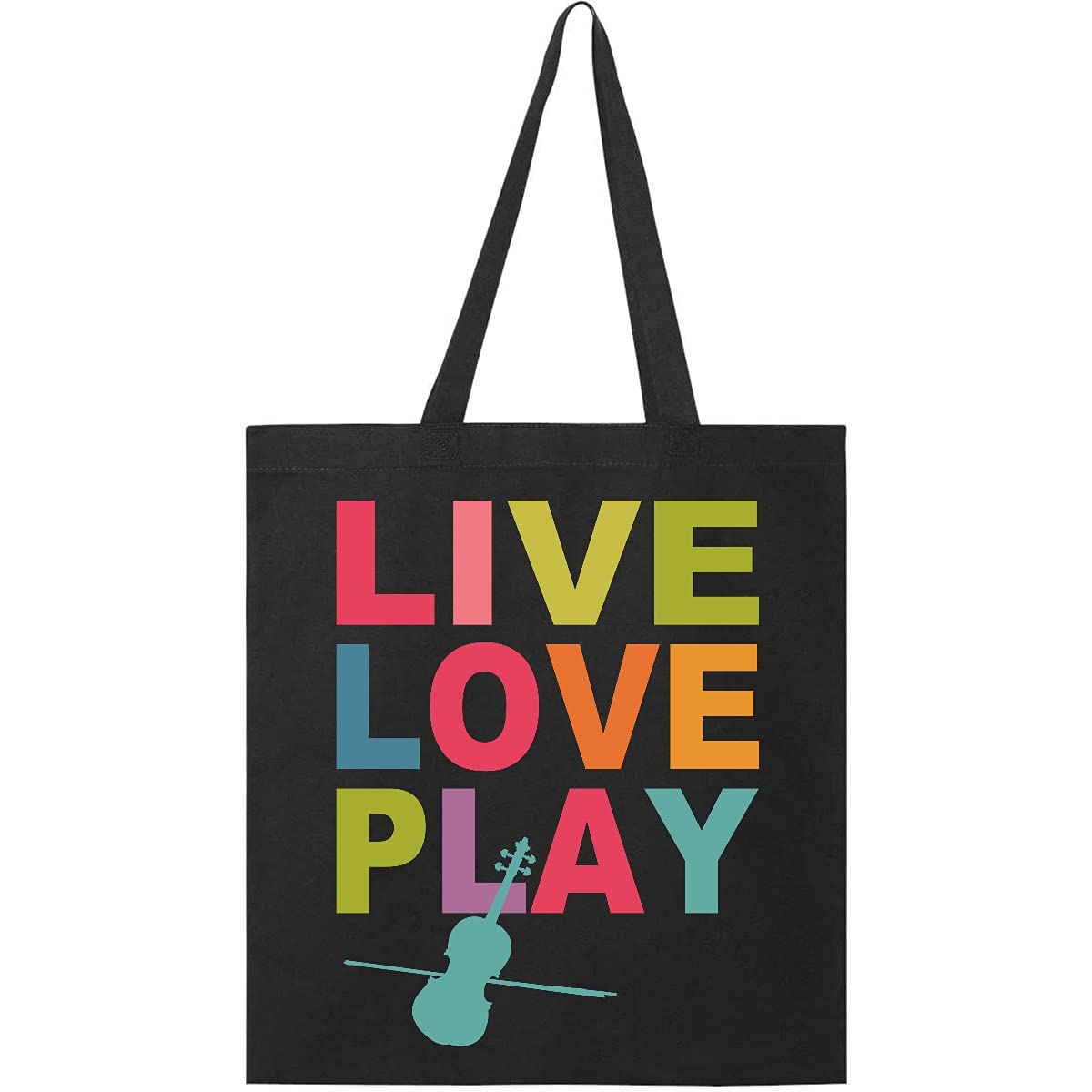 Inktastic Live Love Play Violin Tote Bag - Large Reusable Grocery Shopping Bag with Musical Instrument Design - Perfect for Music Lovers, Students, and Teachers
