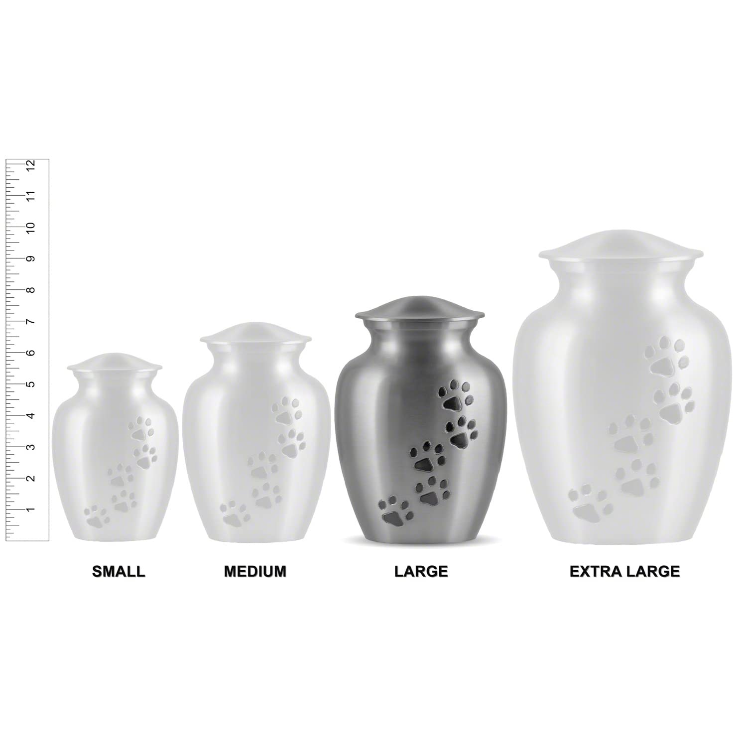 Ottillie Paws Tribute Series Large Pet Urn for Dogs and Cats - Ebony Finish, Vertical Pewter Paws, Walnut Base, Silver/Black Plate - Perfect for Memorial Keepsakes and Home Display