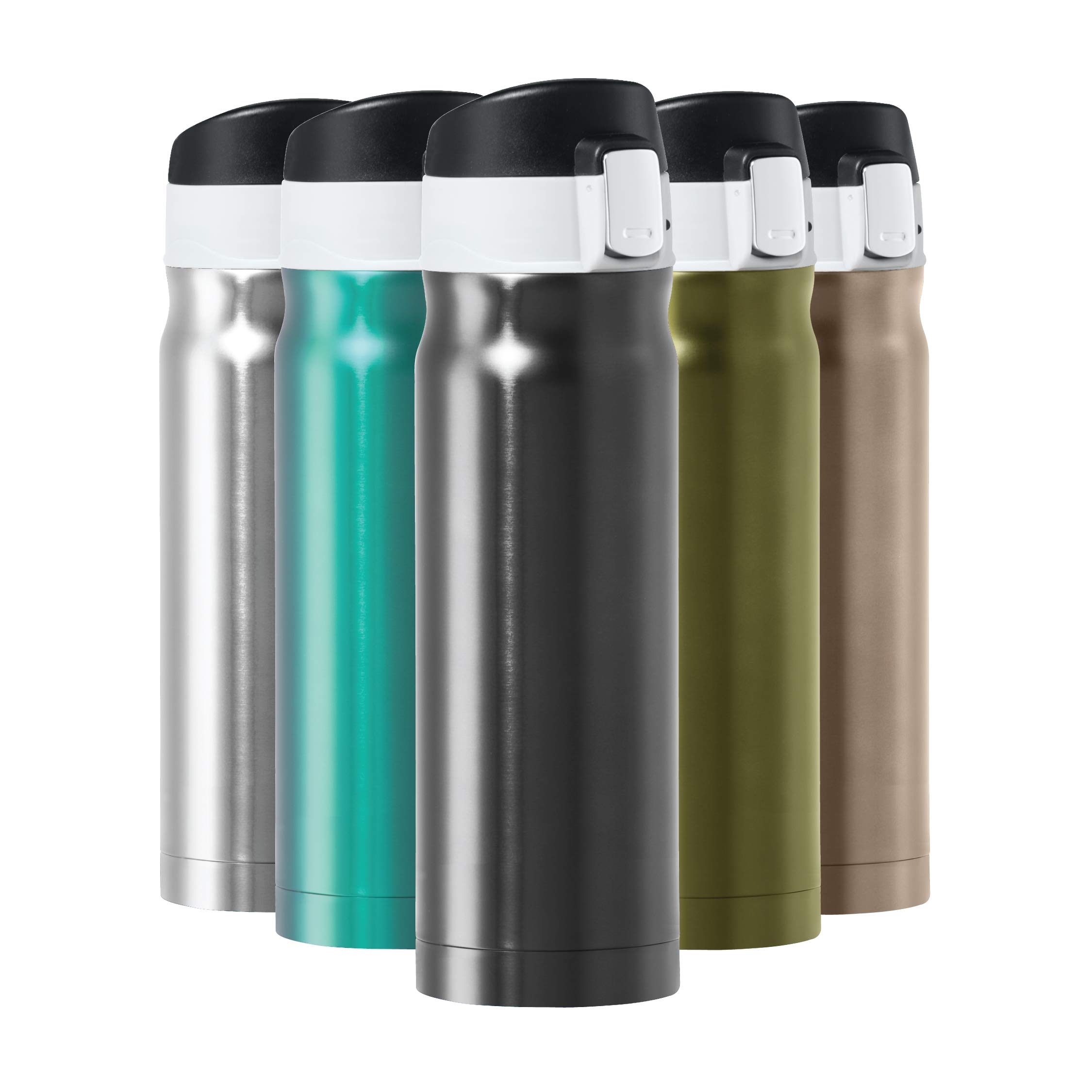 OGGI Caliber 17oz Stainless Steel Insulated Water Bottle - Leakproof Travel Coffee Mug, Double Wall Vacuum Metal Sports Bottle for Hiking, Gym & Outdoor Activities (Black)