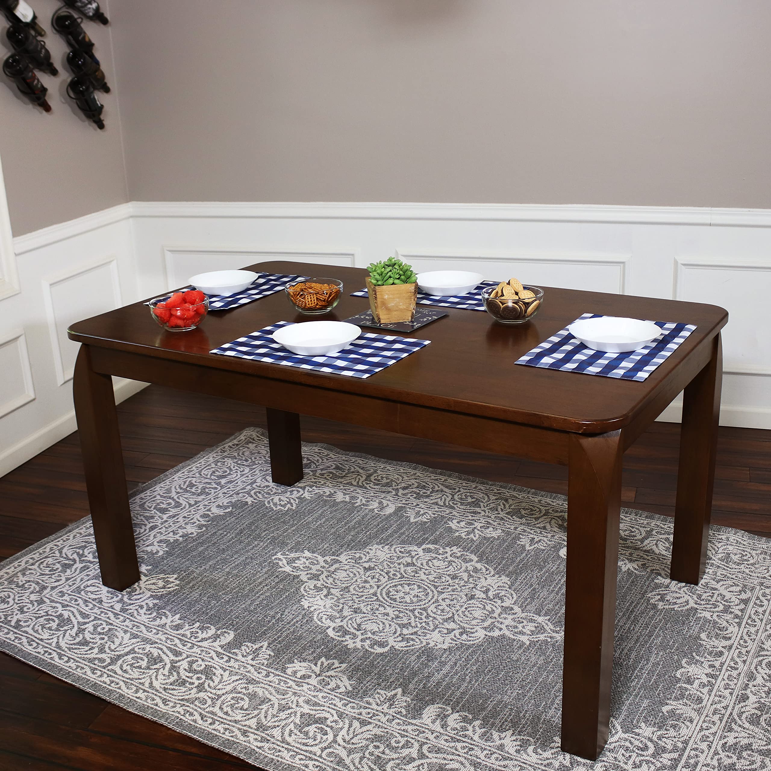 Sunnydaze Dorian 5-Foot Mid-Century Modern Dining Table - Solid Rubberwood Rectangle Kitchen Table with Dark Walnut Finish - Perfect for Small Spaces, Breakfast Nooks & Contemporary Dining Rooms