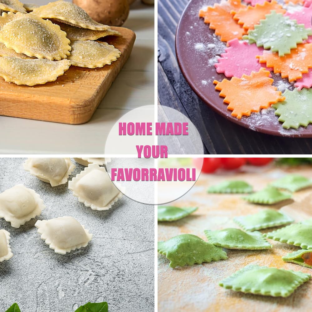 Premium Ravioli Stamp Set - 3 Pasta Press Molds (Round, Square, Heart) with Roller Wheel Cutter | Handmade Pasta Making Kit for Italian Cooking, Family Dinners & Gourmet Kitchen Gifts