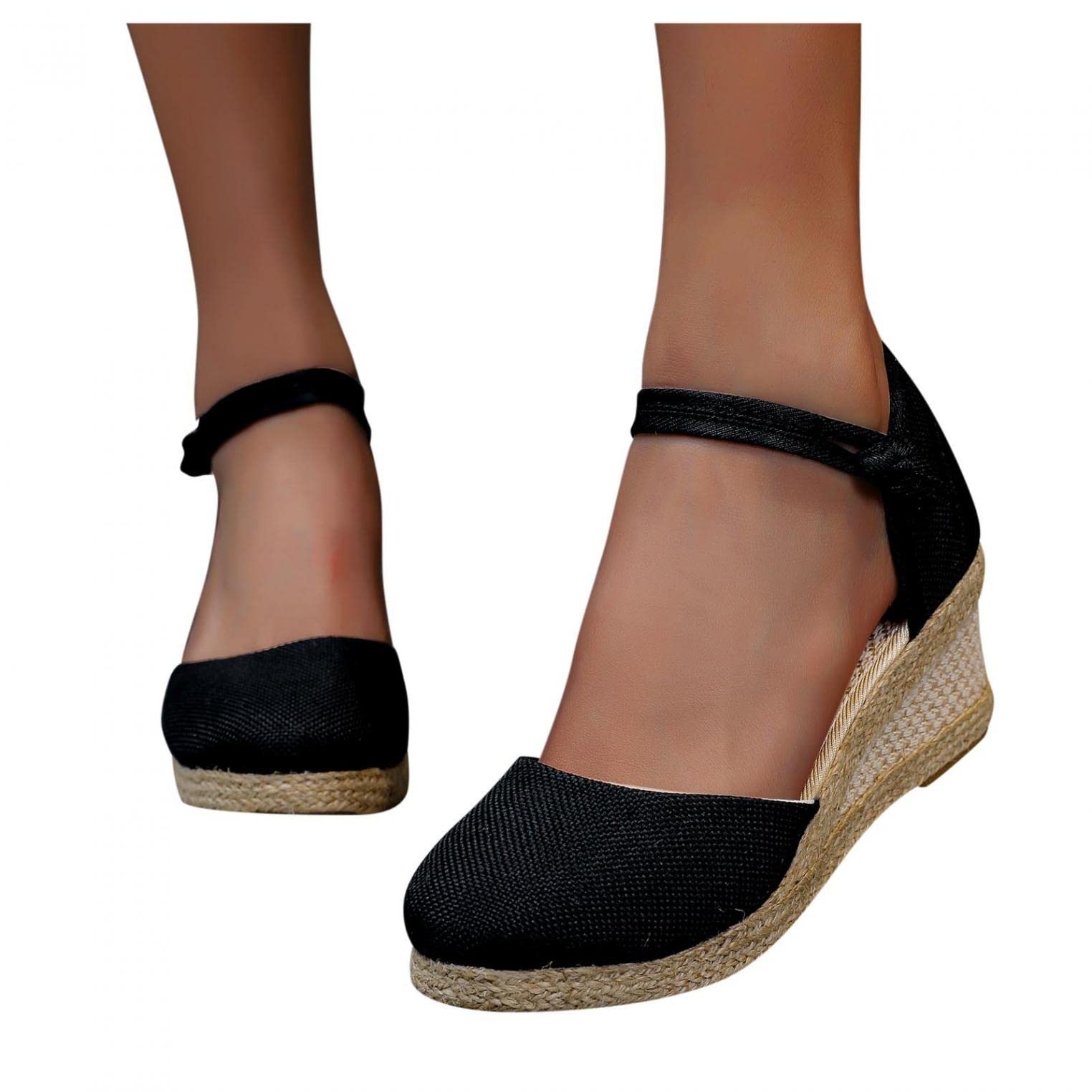Women's Summer Espadrille Sandals with Thick Wedge Sole - Closed Toe Casual Strappy Shoes for Beach, Vacation & Everyday Wear