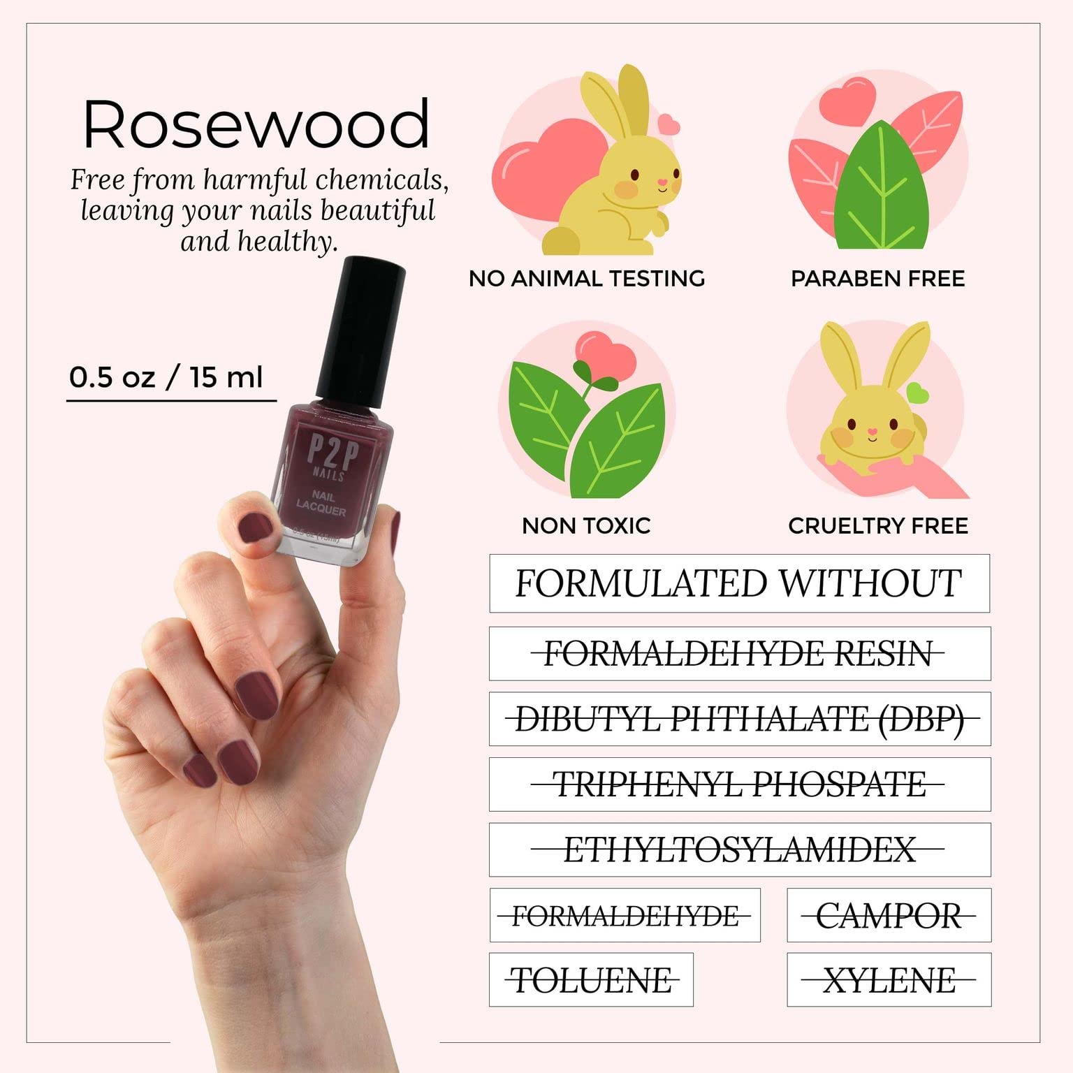 Long-Lasting Pink Nail Polish - Quick Dry Non-Chip Gel Nail Lacquer - Salon Quality Rosewood Nail Polish for All Seasons - Perfect for Manicures, Pedicures & Special Occasions