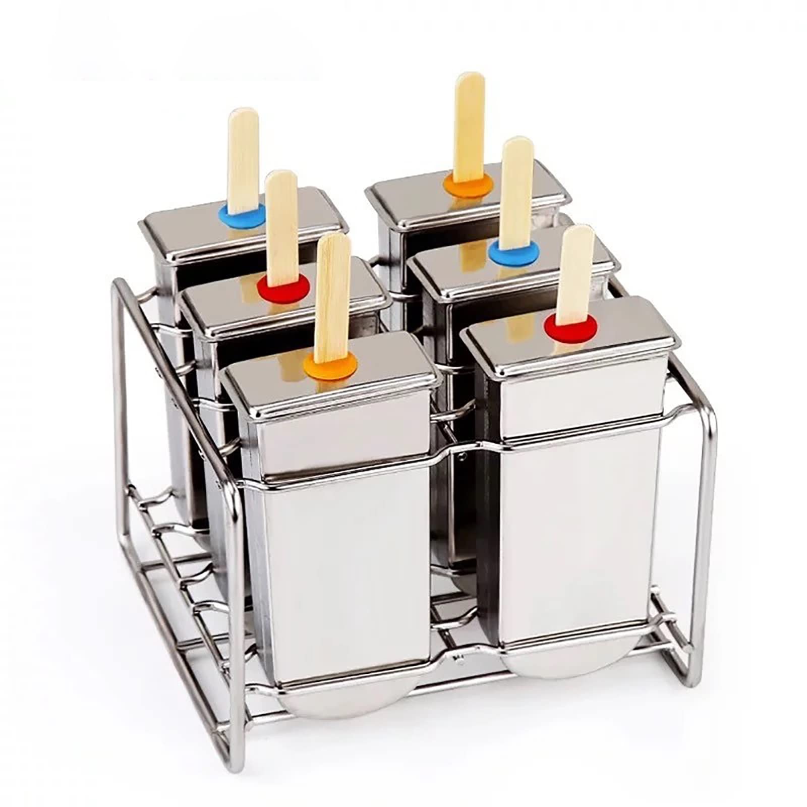 YZDKJDZ 6-Cell Stainless Steel Popsicle Mold - Reusable Ice Pop Maker for Homemade Frozen Treats, DIY Ice Cream & Lolly Molds with Drip Tray - Perfect for Summer Snacks, Kids Parties & Healthy Desserts