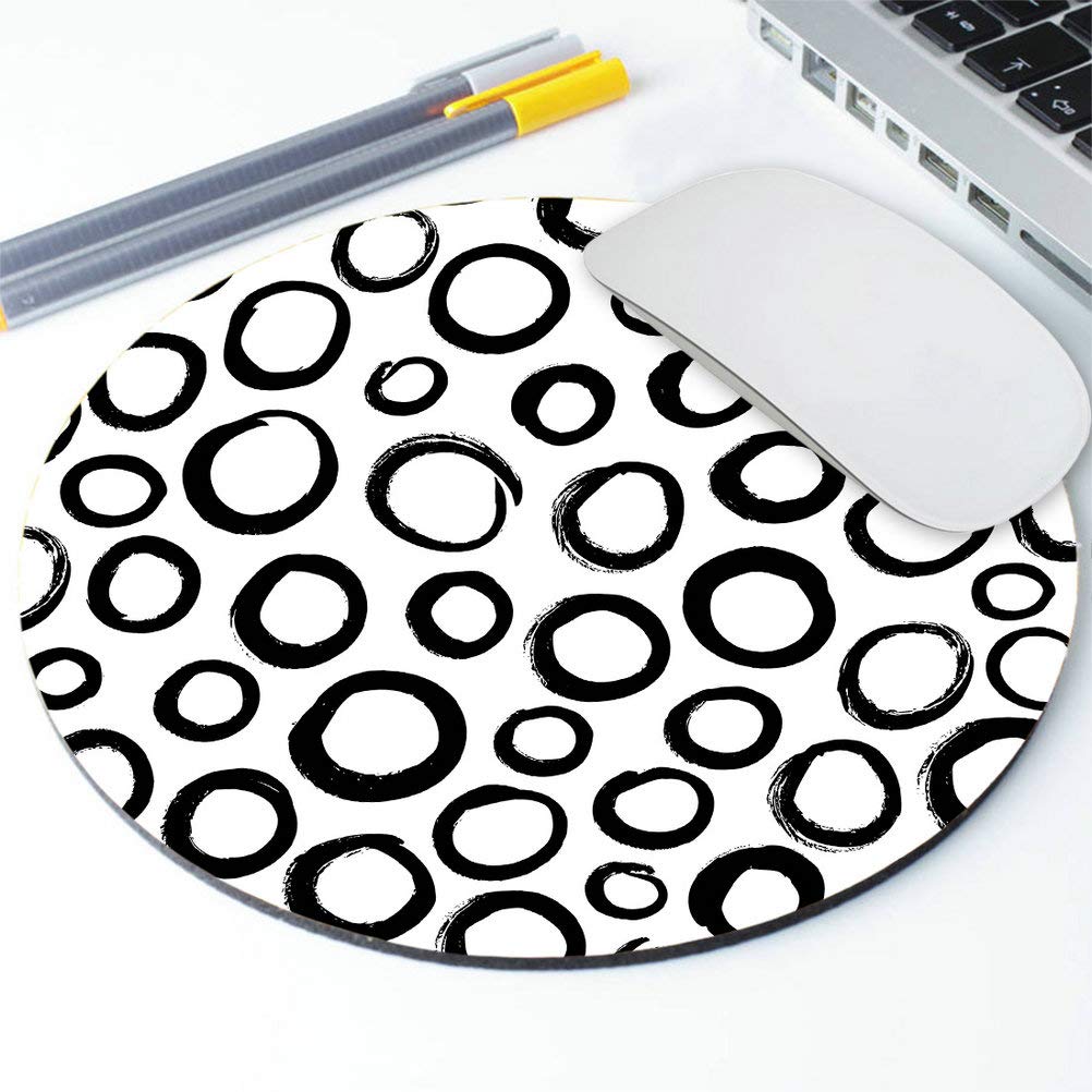 Black and White Polka Dot Mouse Pad - Non-Slip Round Desk Pad for Office & Gaming - Personalized Computer Accessory for Work, Home & School Use