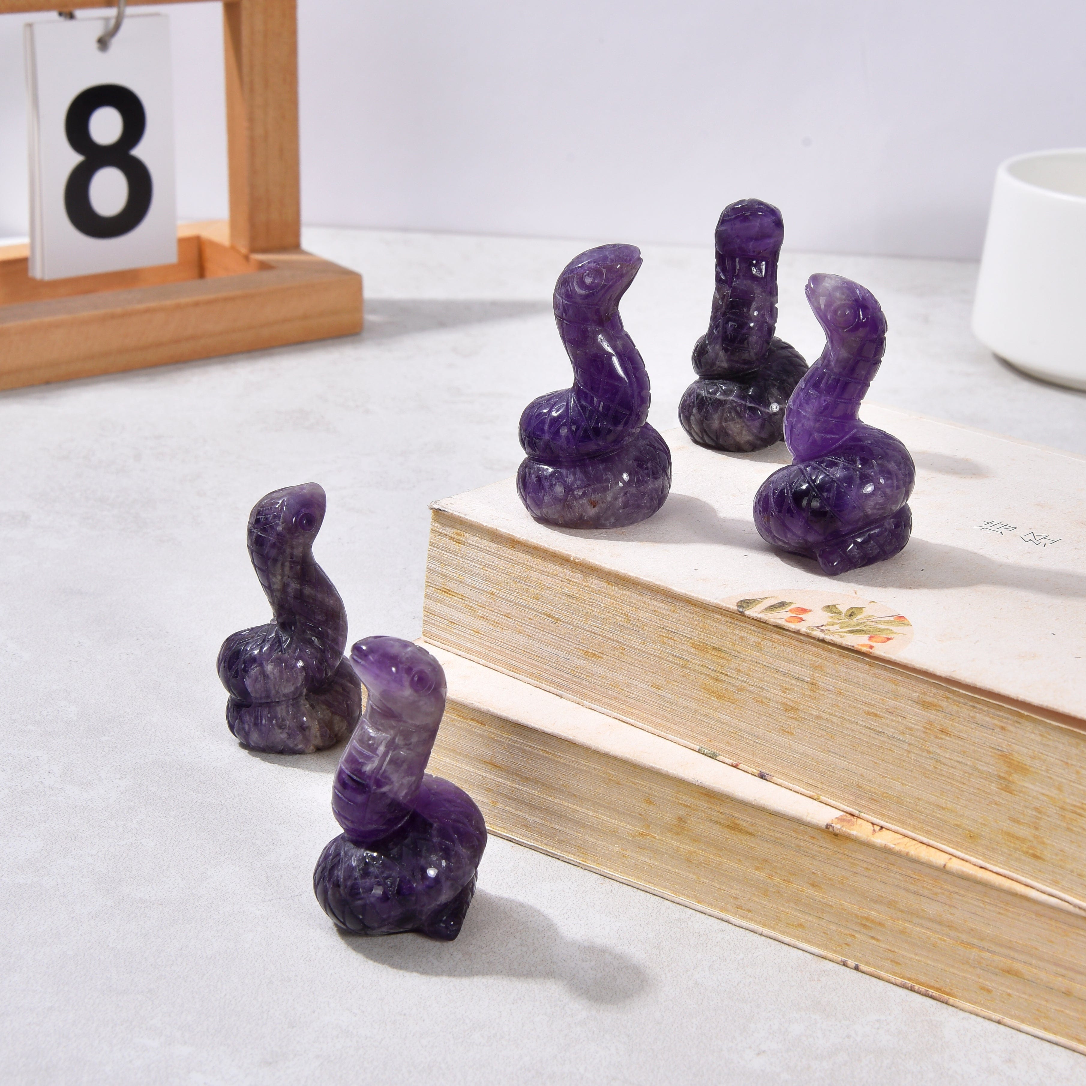 2 Pack Natural Amethyst Snake Gemstone Carving - Handcrafted Healing Crystal for Meditation, Feng Shui & Home Decor