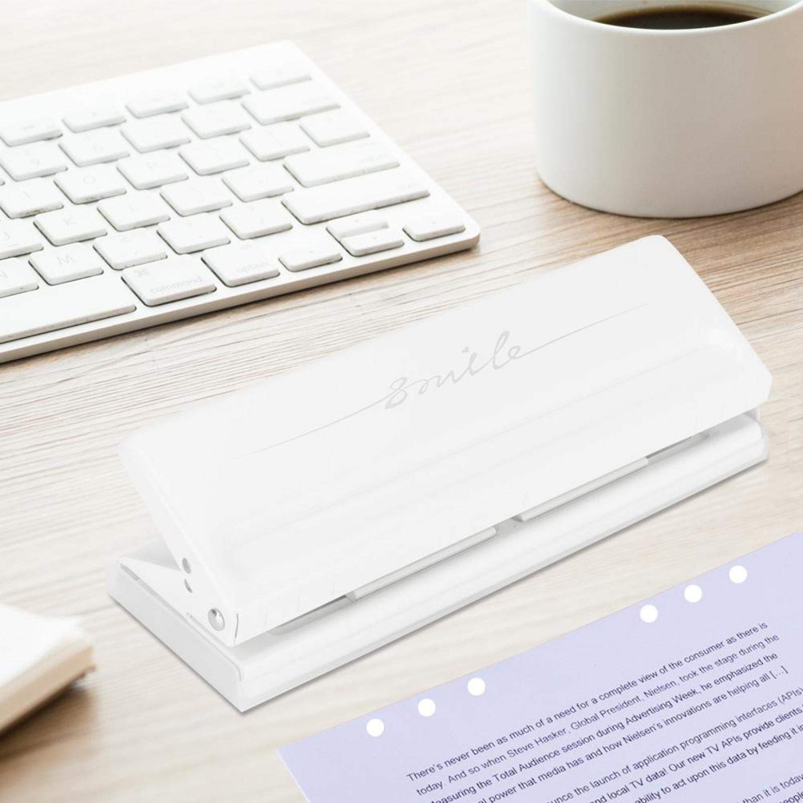 Adjustable 6-Hole Punch for A4 A5 A6 - Metal Ring Binder Planner for Home School Office (White) - Perfect for Organizing Documents