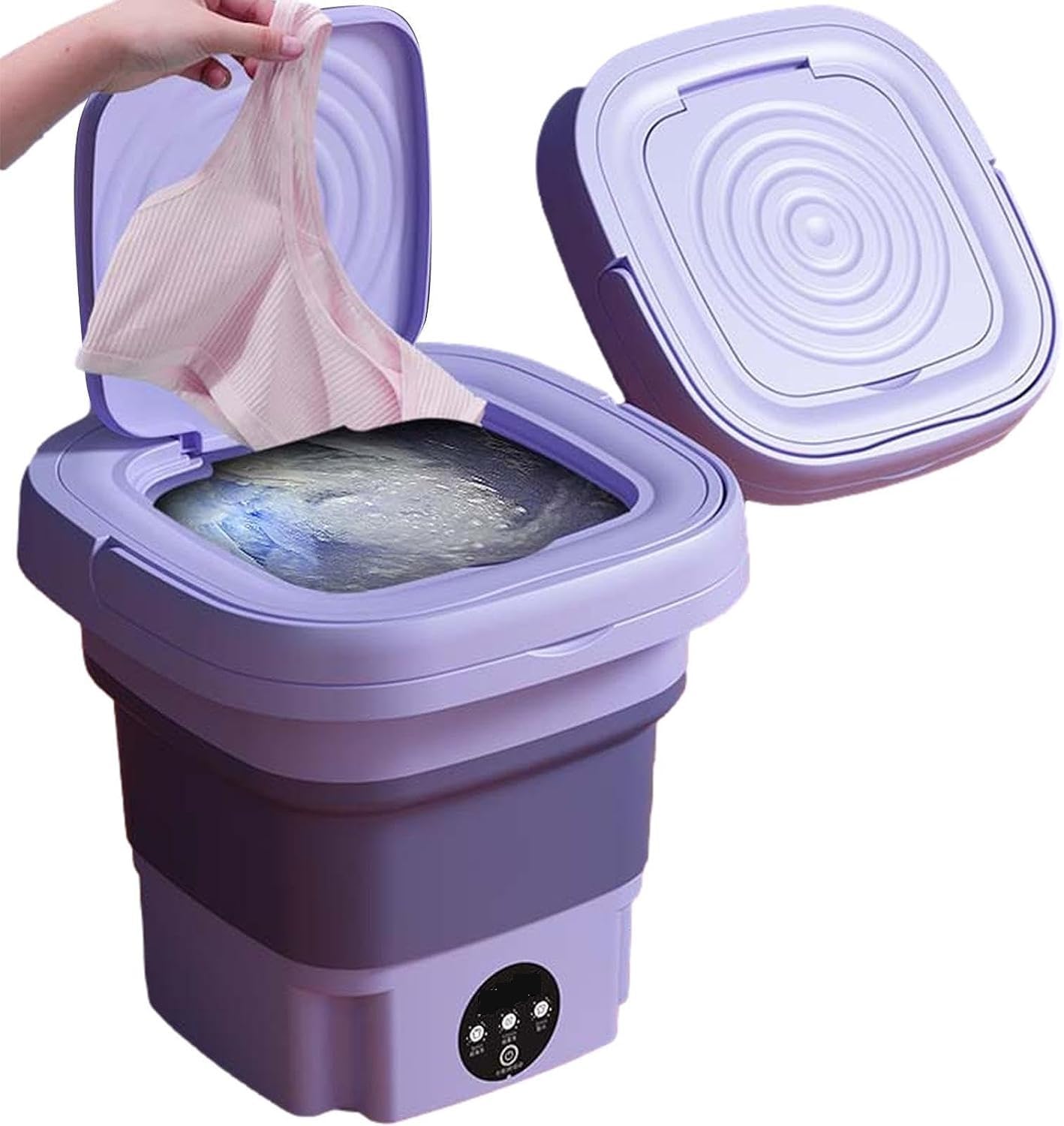 Portable Mini Washing Machine 8L with Spin Dryer - Foldable Compact Washer for Camping, RV, Travel - Perfect for Socks, Underwear, Towels - Lightweight Purple Laundry Solution (ZD-916) | Ideal for Small Apartments, Dorms & Outdoor Adventures