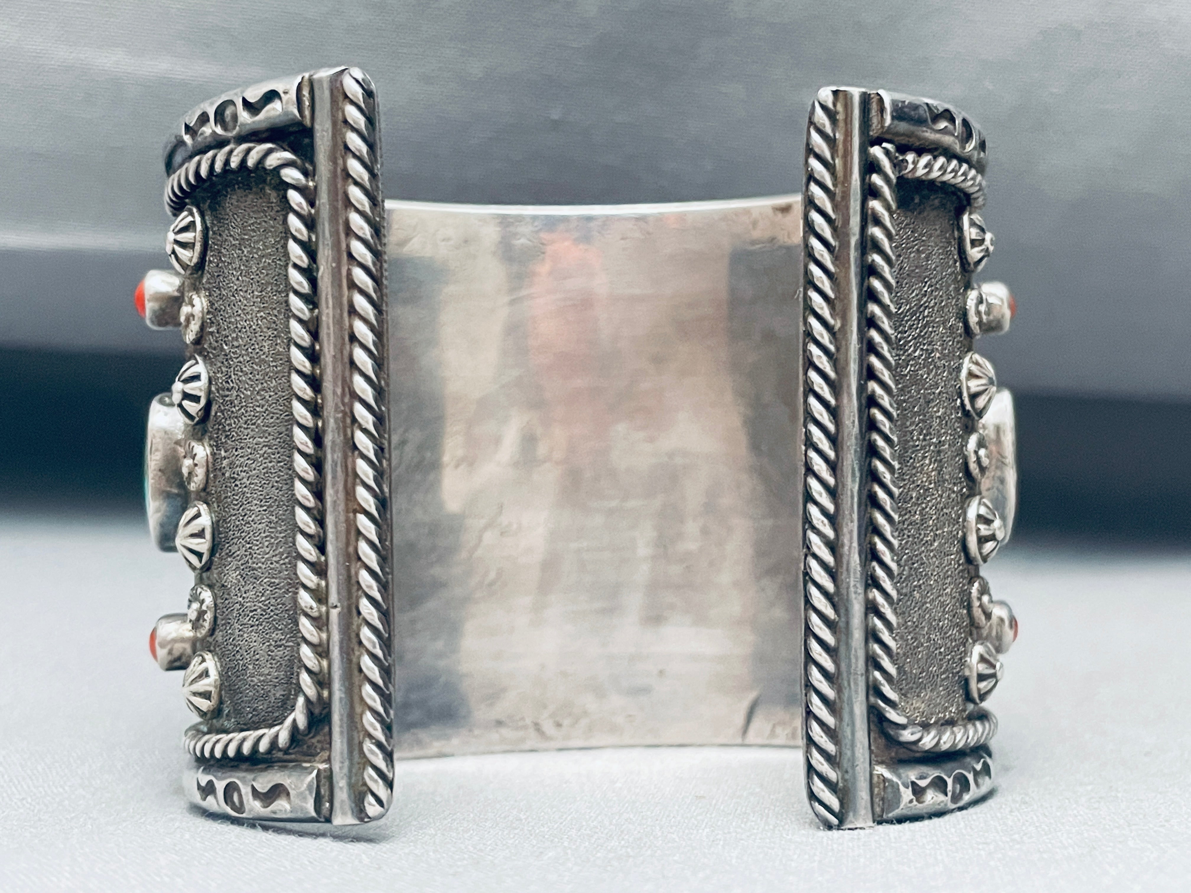 130 Grams Heavy Vintage Native American Navajo Turquoise Sterling Silver Thomas Bracelet - Handmade Jewelry for Women, Boho Chic Accessory, Perfect for Festivals, Weddings & Special Occasions