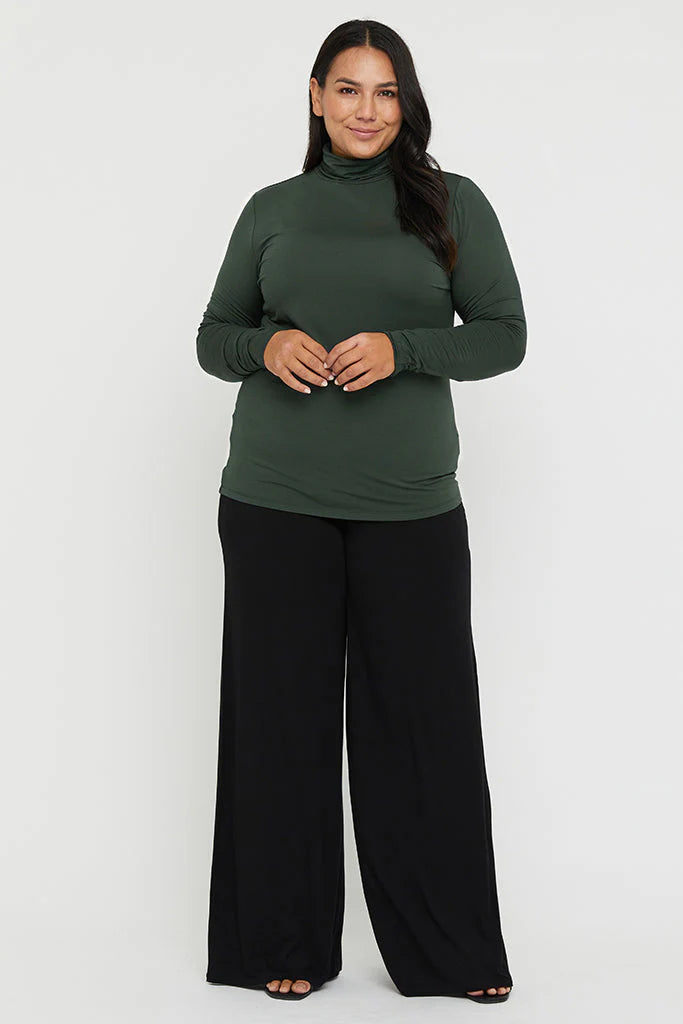 Eco-Friendly Bamboo Roll Neck Top for Women - Soft & Breathable Forest Green T-Shirt | Perfect for Yoga, Casual Wear & Sustainable Fashion