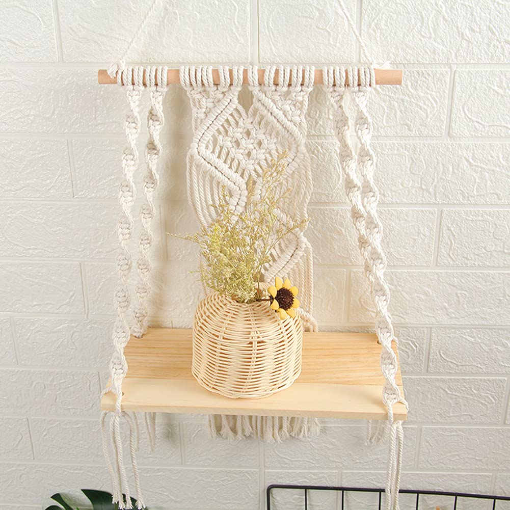 Handmade Macrame Wall Hanging Shelf - Boho Rope Plant Holder Basket for Indoor & Outdoor Decor - Perfect for Living Room, Bedroom, Balcony and Garden Plant Display