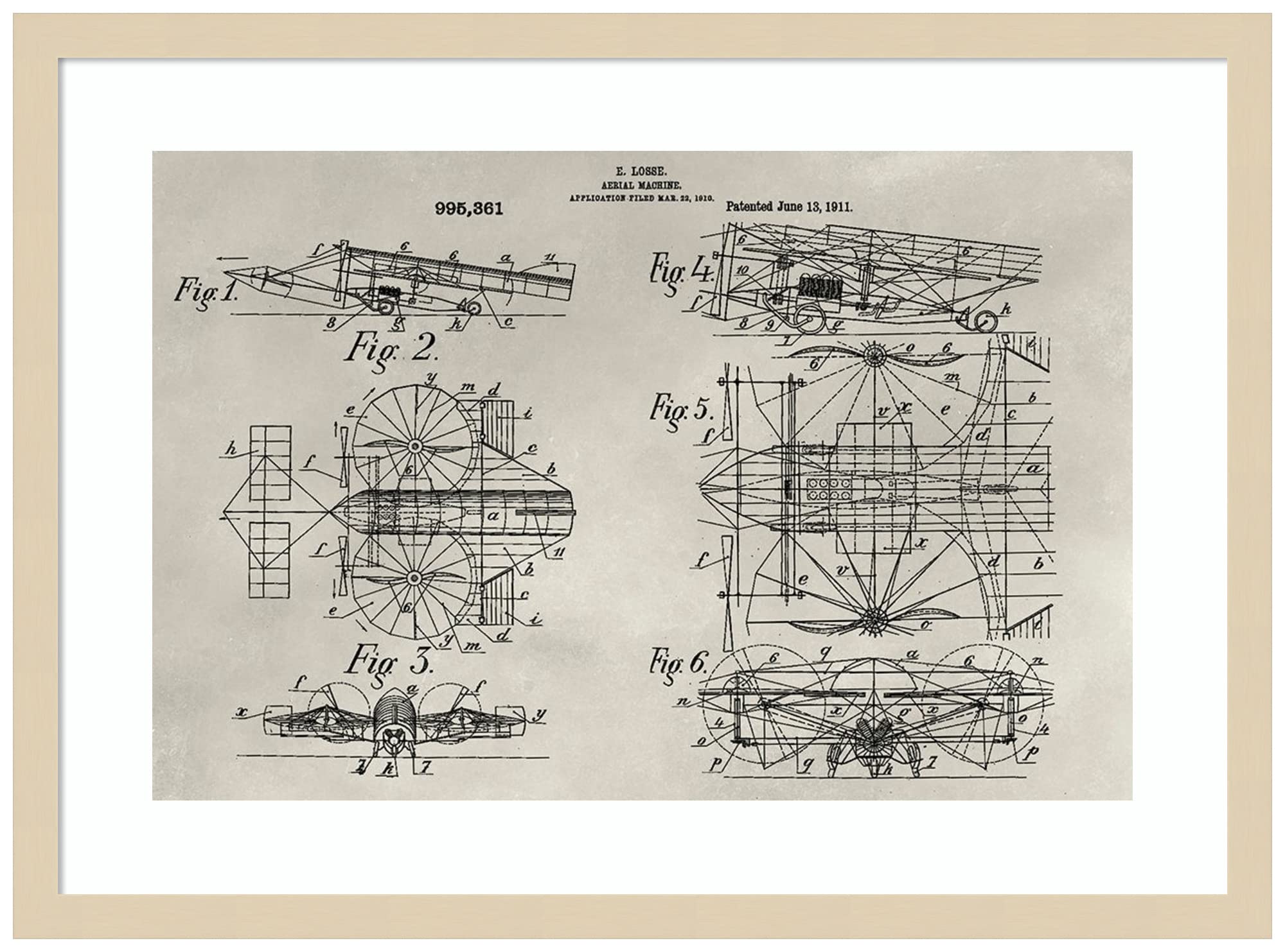 Amanti Art Wood Framed Wall Art Print - Patent Aerial Machine by Alicia Ludwig - 25x19 Inches - Svelte Natural Frame - Modern Home & Office Decor - Perfect for Living Room, Bedroom or Gallery Wall Display