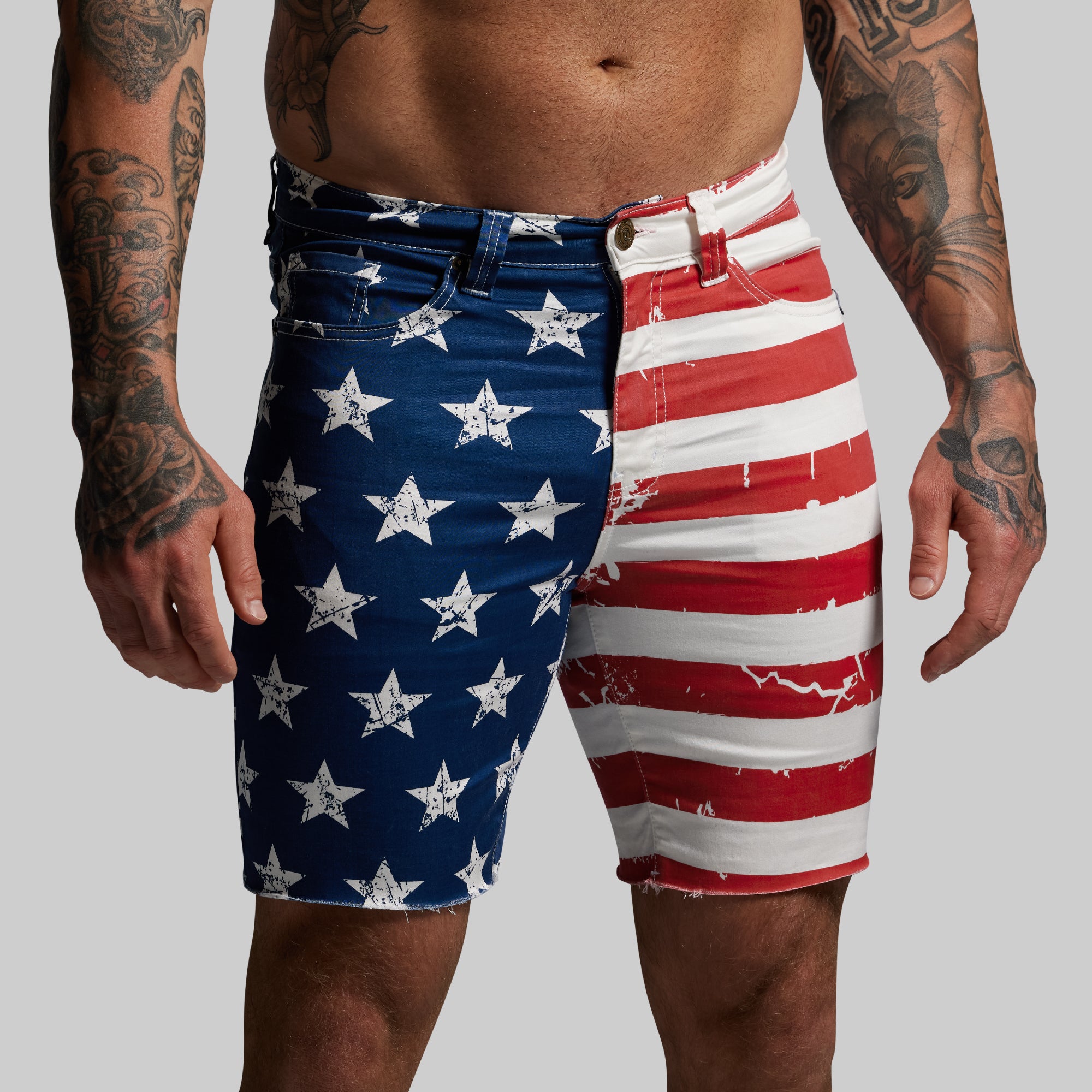 FLEX Stretchy Jorts Denim Shorts - American Flag Design | Comfortable & Stylish for Casual Wear, Summer Outfits, and Patriotic Events