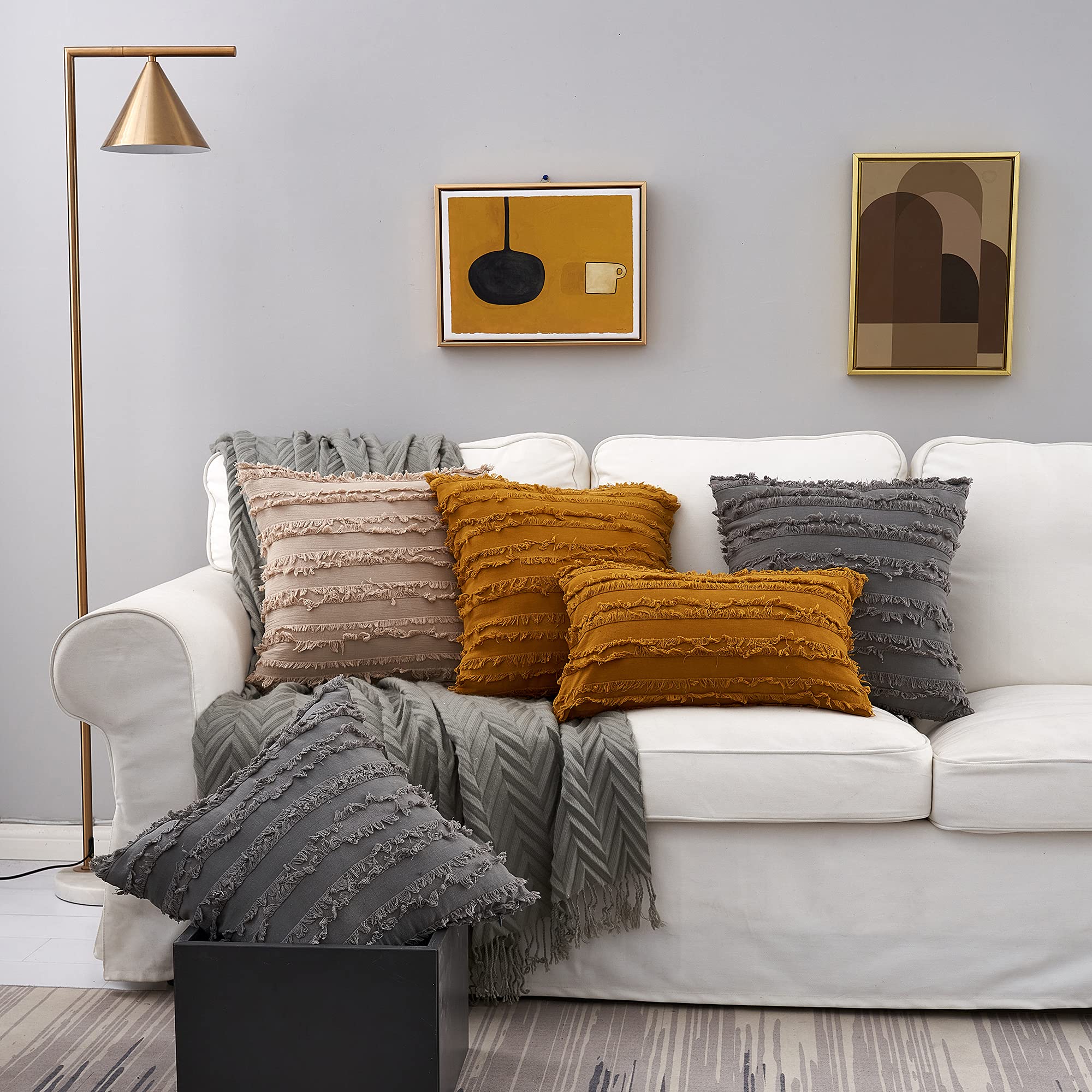 Longhui Yellow Throw Pillow Cover Set of 2 - 16x16 Inch Decorative Lattice Pattern Sham Pillowcase for Sofa, Couch & Bed - Soft & Stylish Home Decor for Living Room, Bedroom & Dorm