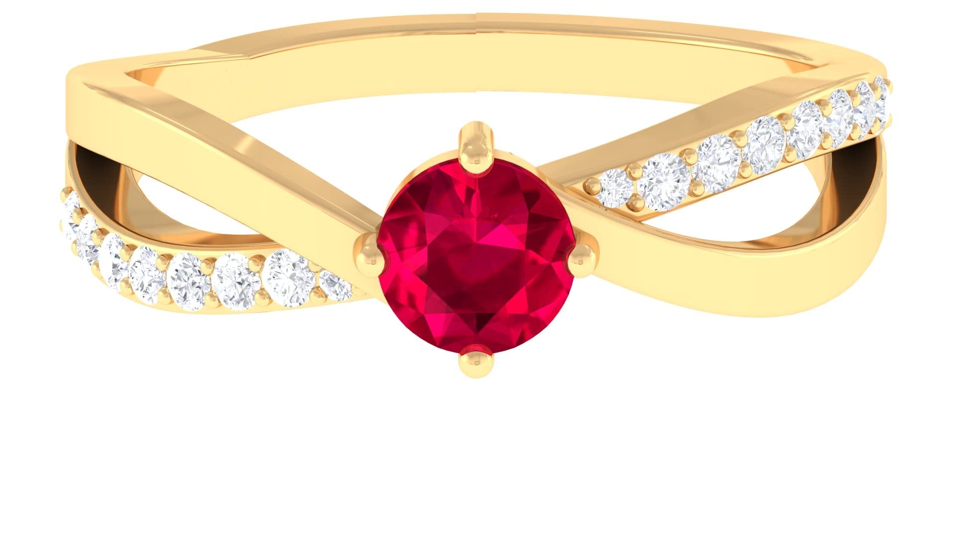 3/4 CT Lab-Created Ruby & Moissanite Ring - 14K Solid Gold Solitaire Infinity Ring - Certified for Authenticity - Perfect for Engagement, Anniversary & Special Occasions