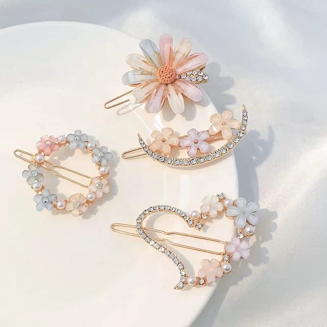 LIVECOOL Floral Crystal Hair Clips for Women - Elegant Hairpins, Barrettes & Bobby Pins Set of 4 | Shiny Rhinestone Hair Accessories for Girls & Ladies | Perfect for Weddings, Parties & Daily Styling