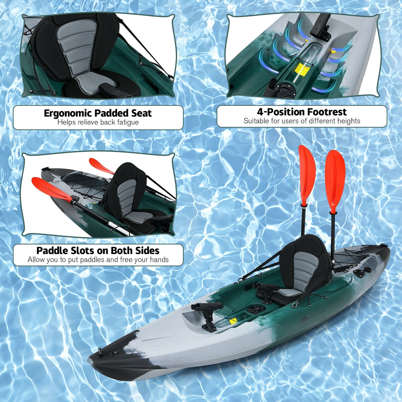 Costway Sit on Top Fishing Kayak with Rod Holders & Paddle - Stable & Lightweight for Lakes, Rivers & Ocean Fishing | Perfect for Beginners & Anglers