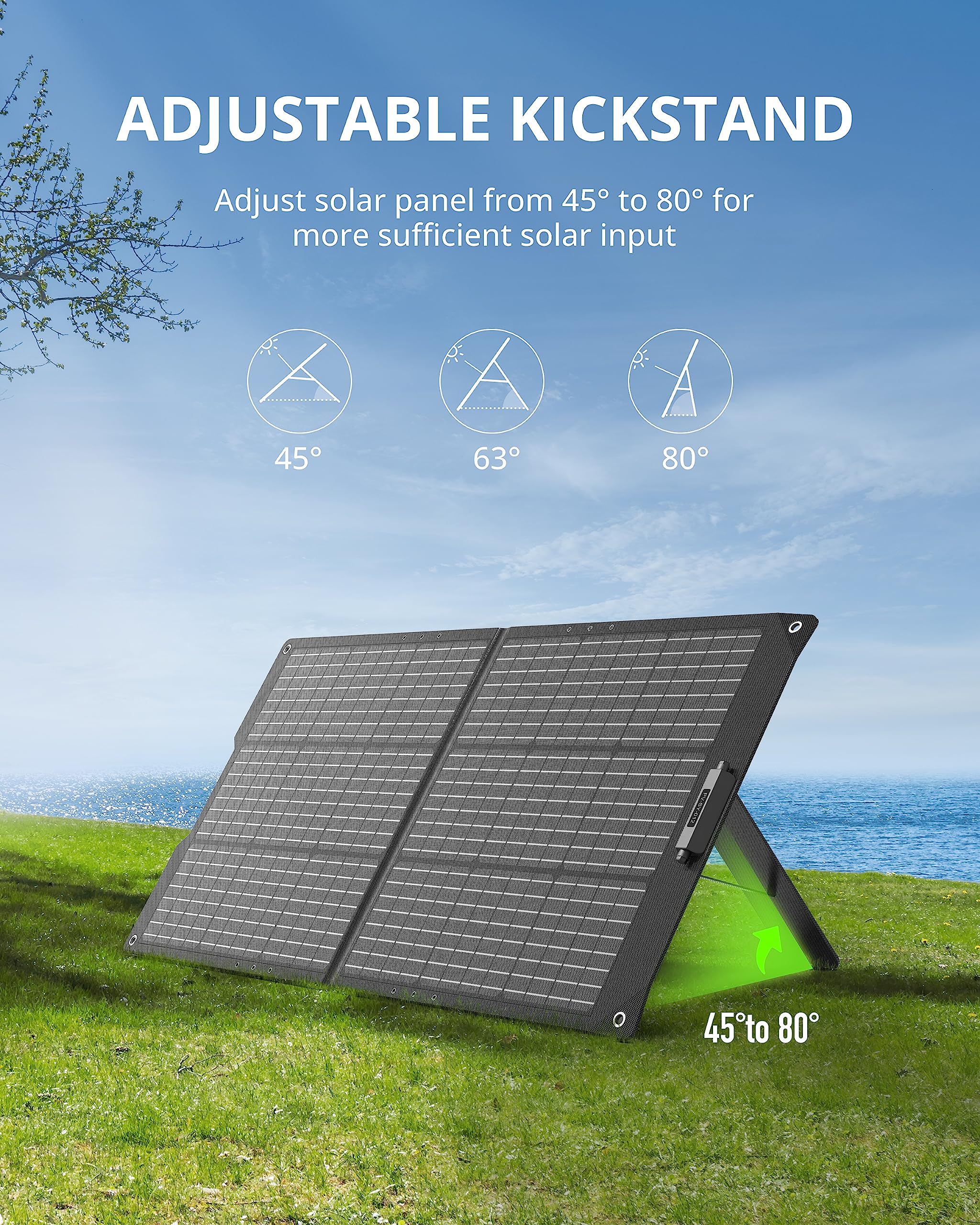 Growatt 100W Portable Solar Panel for Power Station - 24V Foldable Solar Charger with Adjustable Kickstands, Universal Connector, IP65 Waterproof & Dustproof - Perfect for Outdoor Camping, RV Trips, Off-Grid Living, and Emergency Power Backup
