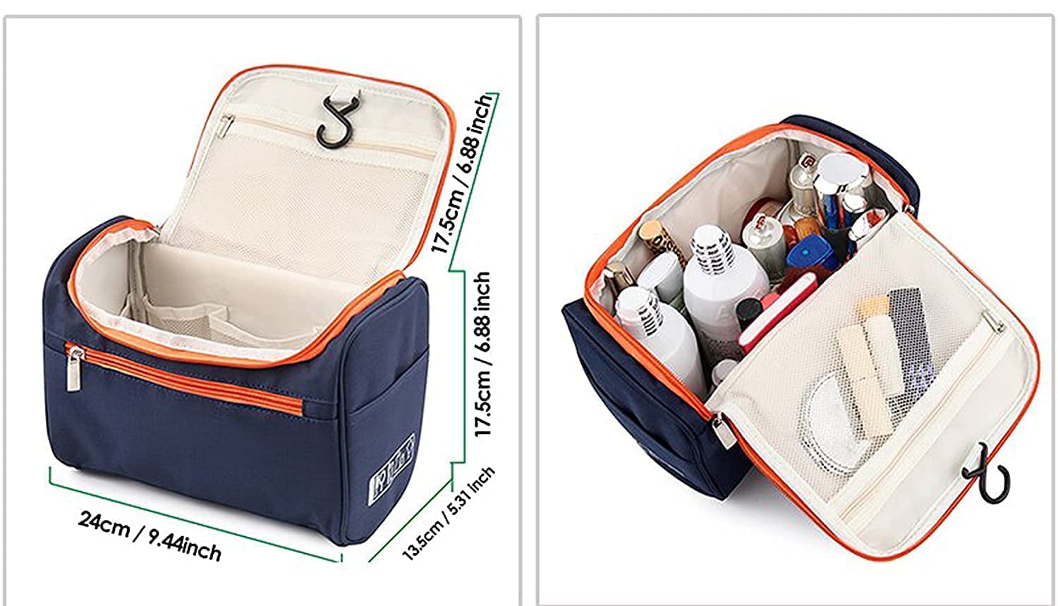 PRISMAXIC Cosmetic Makeup Storage Organizer Travel Case Bag - Portable Grooming Kit with Hook for Women | Navy Blue Makeup Pouch | Perfect for Travel, Home & Salon Organization