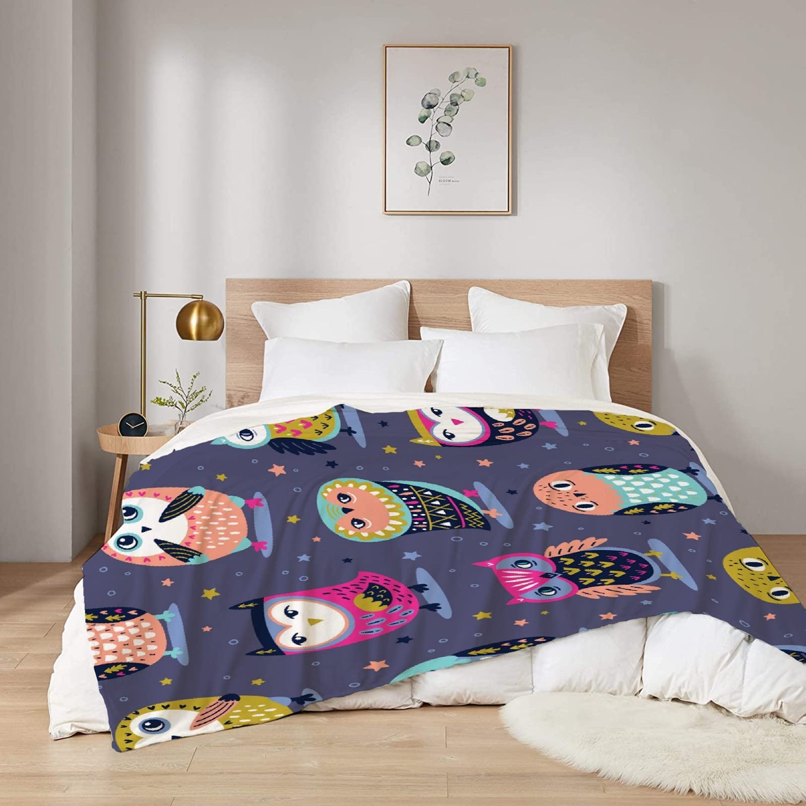 Cartoon Owls Nursery Flannel Blanket - Super Soft & Warm Baby Blanket for Crib, Bed, Couch - 120x90 Inch Cozy Shaggy Lightweight Blanket for Home, Nursery & Family Use - Perfect for Snuggling, Napping & Decor
