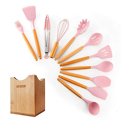 11/12/13Pcs Nonstick Silicone Kitchen Utensils Set with Spoon, Spatula & Baking Tools, Durable Cooking Accessories in Brown for Everyday Cooking & Baking