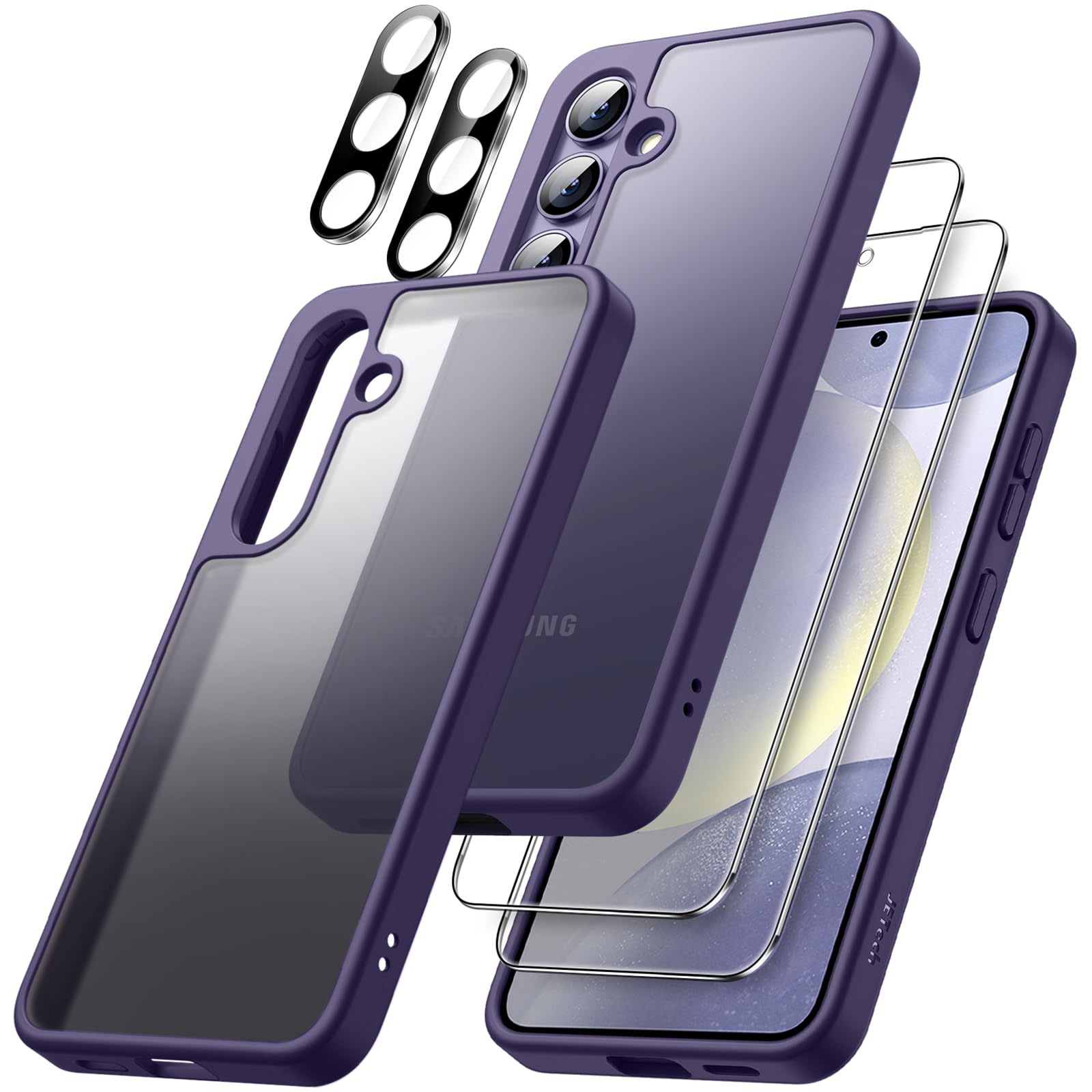 JETech 5-in-1 Matte Case for Samsung Galaxy S24+ / S24 Plus 5G - Includes 2-Pack Tempered Glass Screen Protector & Camera Lens Protector, Translucent Back Shockproof Phone Cover (Cobalt Violet) - Perfect for Work, Travel & Everyday Protection