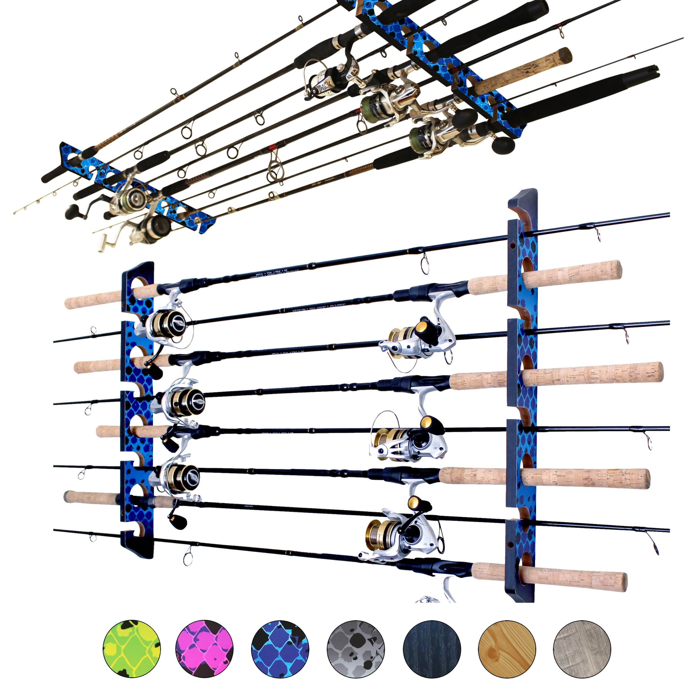Rush Creek Creations 8-Rod Ceiling Fishing Rod Holder - Horizontal Wall Mount Storage Rack for Fishing Poles, Reels & Gear | Perfect for Garage Organization & Boat Storage