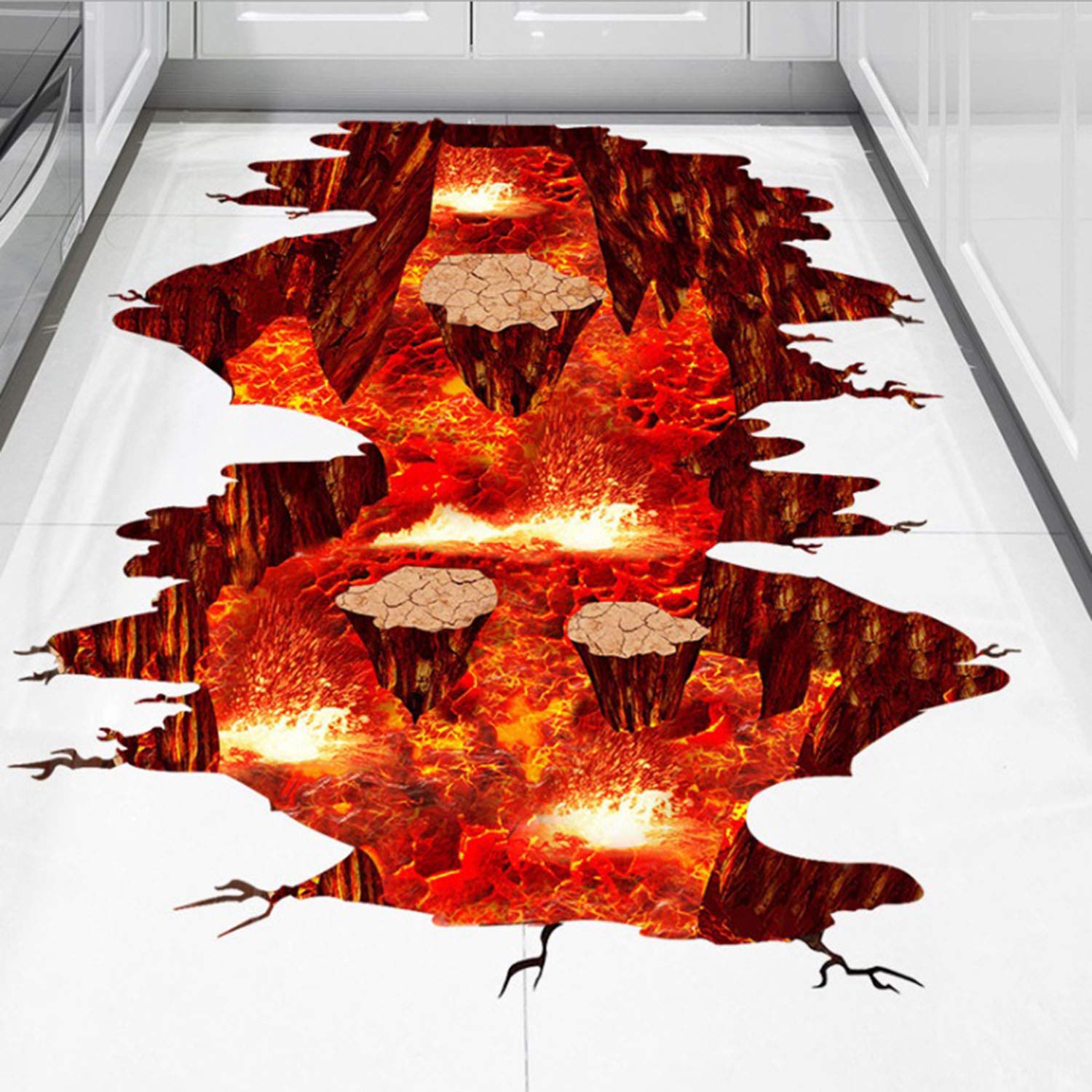 SENGTER 2-Pack Removable 3D Wall Stickers - Volcano Floor Flame & Lava Wall Decals, Suspension Bridge Blaze Wall Art for Living Room, Bedroom, Kids Room - Waterproof Home Decor Mural for Indoor Wall Decoration