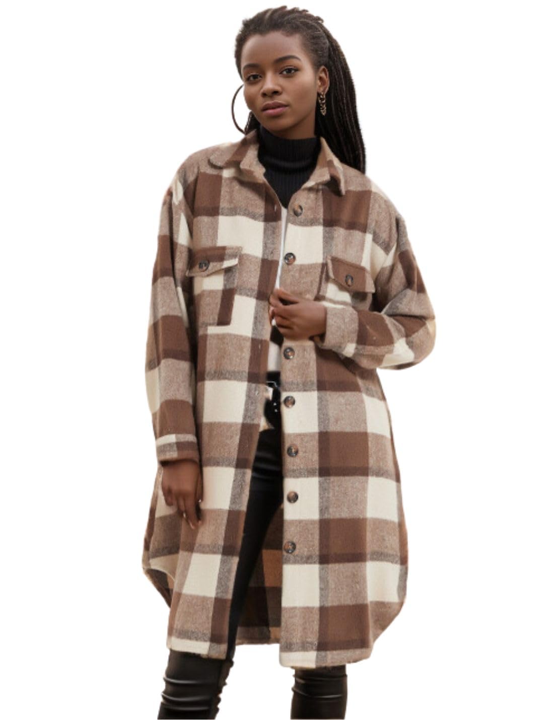 Happlan Women's Vintage Plaid Flannel Shacket - Button Down Lapel Cardigan Jacket for Dressy Casual Outfits | Perfect for Fall Layering, Office Wear & Weekend Outings