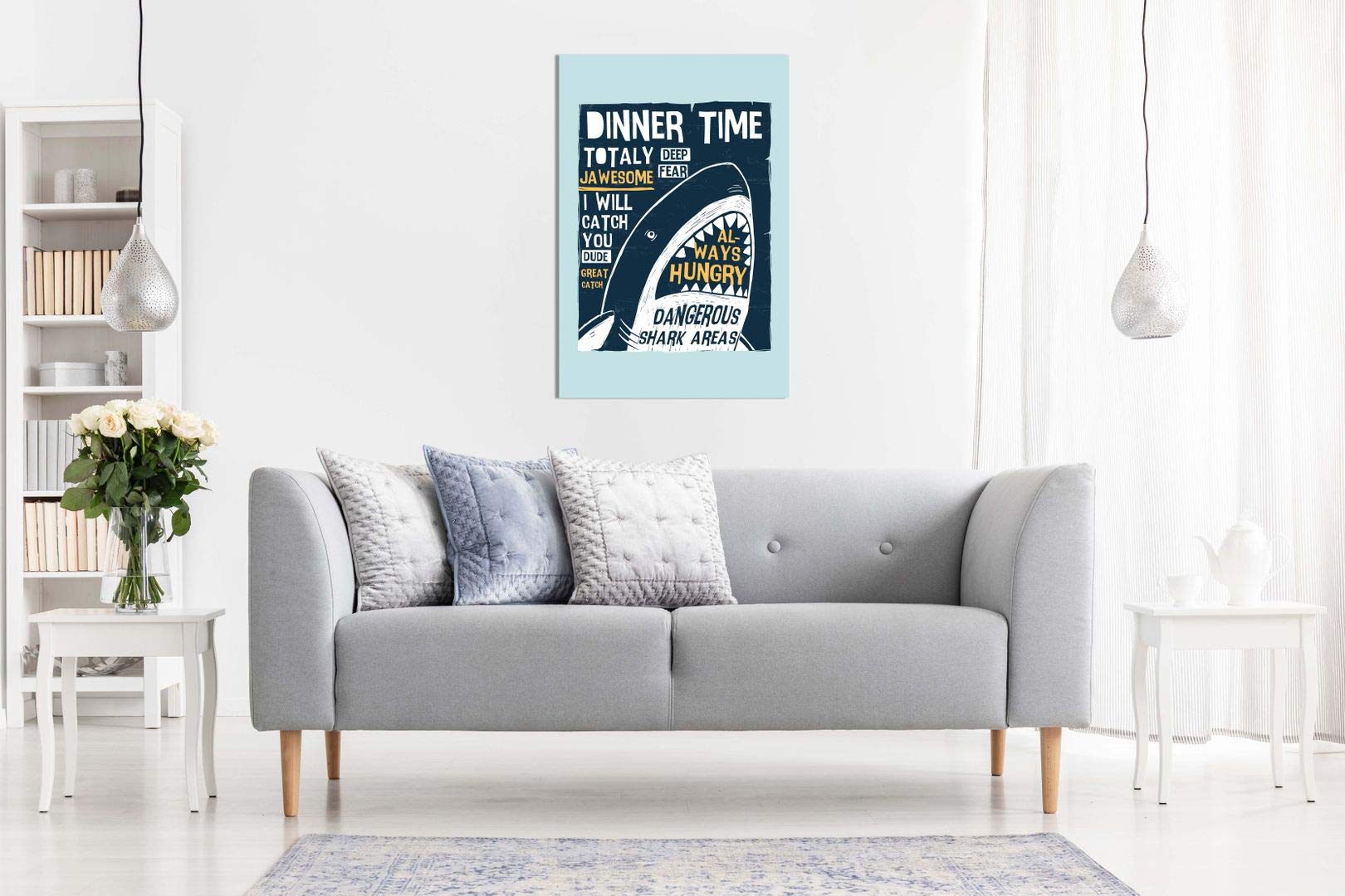 Hungry Shark Canvas Wall Art for Boys Kids Nursery & Bedroom - 36x24 Inch Ocean Themed Print - Perfect for Shark Lovers & Underwater Decor