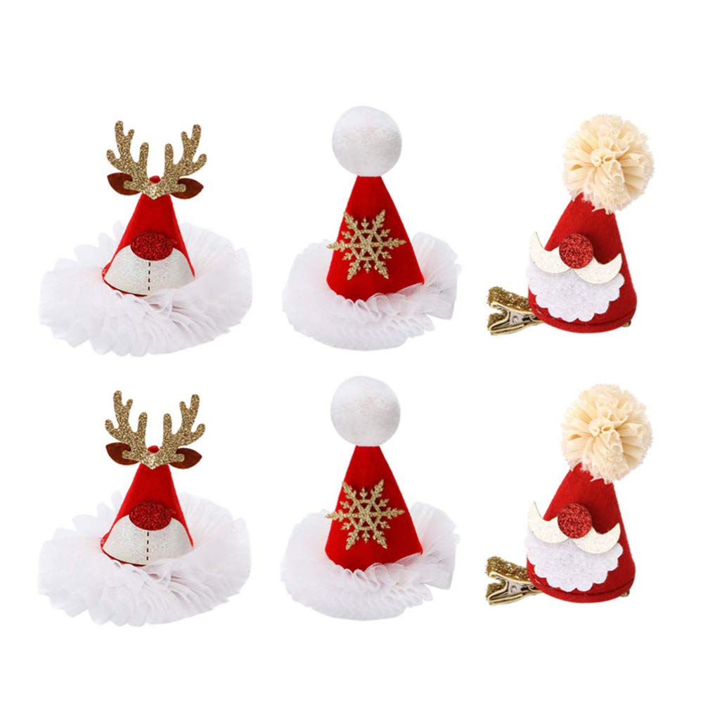 6 Pieces Christmas Santa Hat Hair Clips - Mini Plush Pompom Hair Barrettes for Girls & Women - Perfect for Holiday Parties, School Events & Christmas Photo Shoots