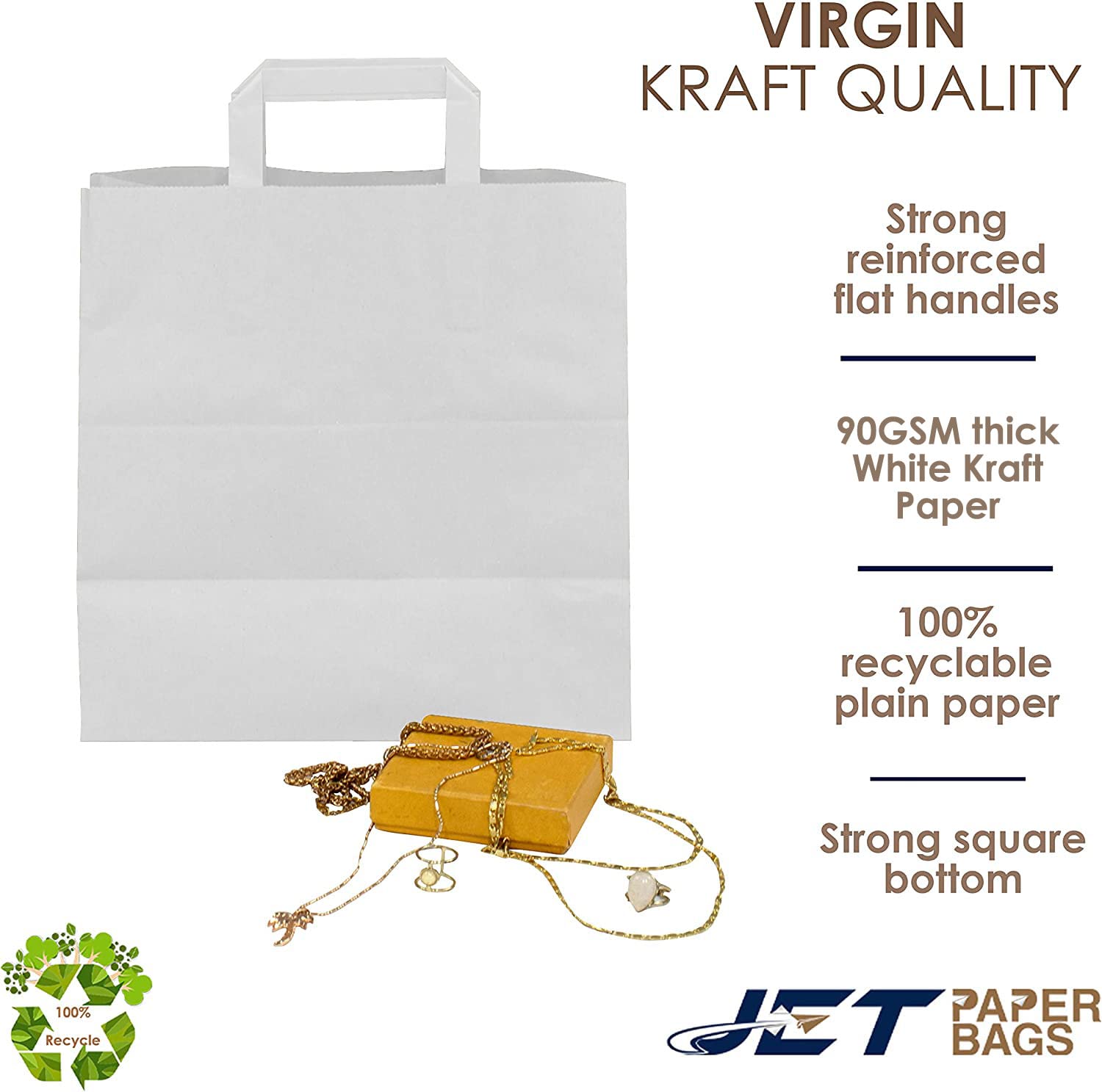 Premium White Kraft Paper Bags with Handles - 11”x6”x11.5” [400 Pcs] - Eco-Friendly Recyclable Takeout Bags for Grocery, Retail, Party Favors, Wedding Gifts & Goodie Bags - Perfect for Restaurants, Boutiques & Events