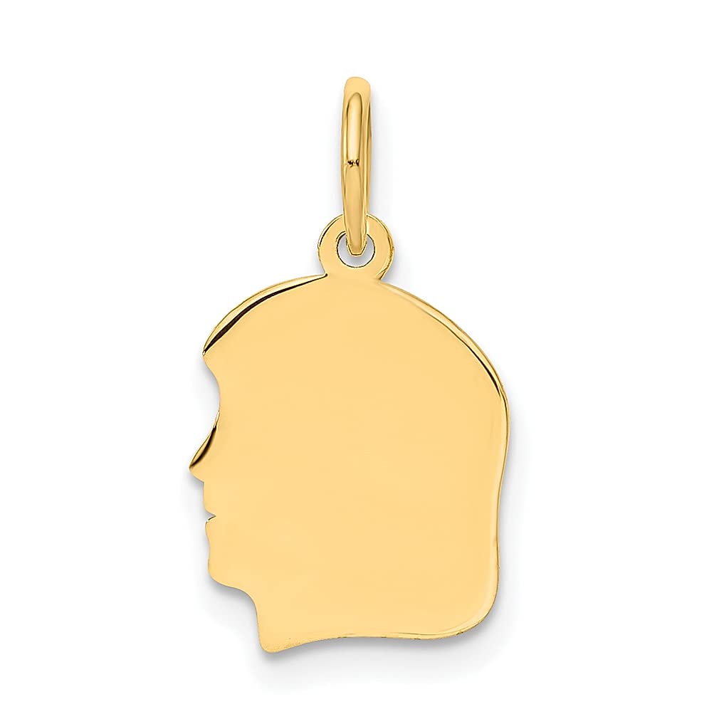 14K Yellow Gold Engravable Girl Head Charm Necklace Pendant - 0.035 Gauge Small Baby Disc Jewelry for Women - Perfect Gift for Her, Mom, Daughter | Birthday, Anniversary, Mother's Day Present