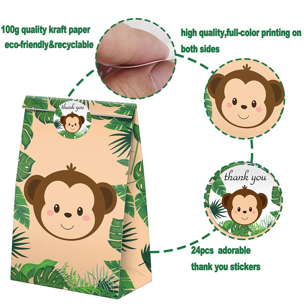 24 Pcs Jungle Safari Party Favors - Goodie Bags with Stickers for Candy & Treats | Safari Themed Birthday Party Supplies for Kids, Baby Shower & Classroom Rewards