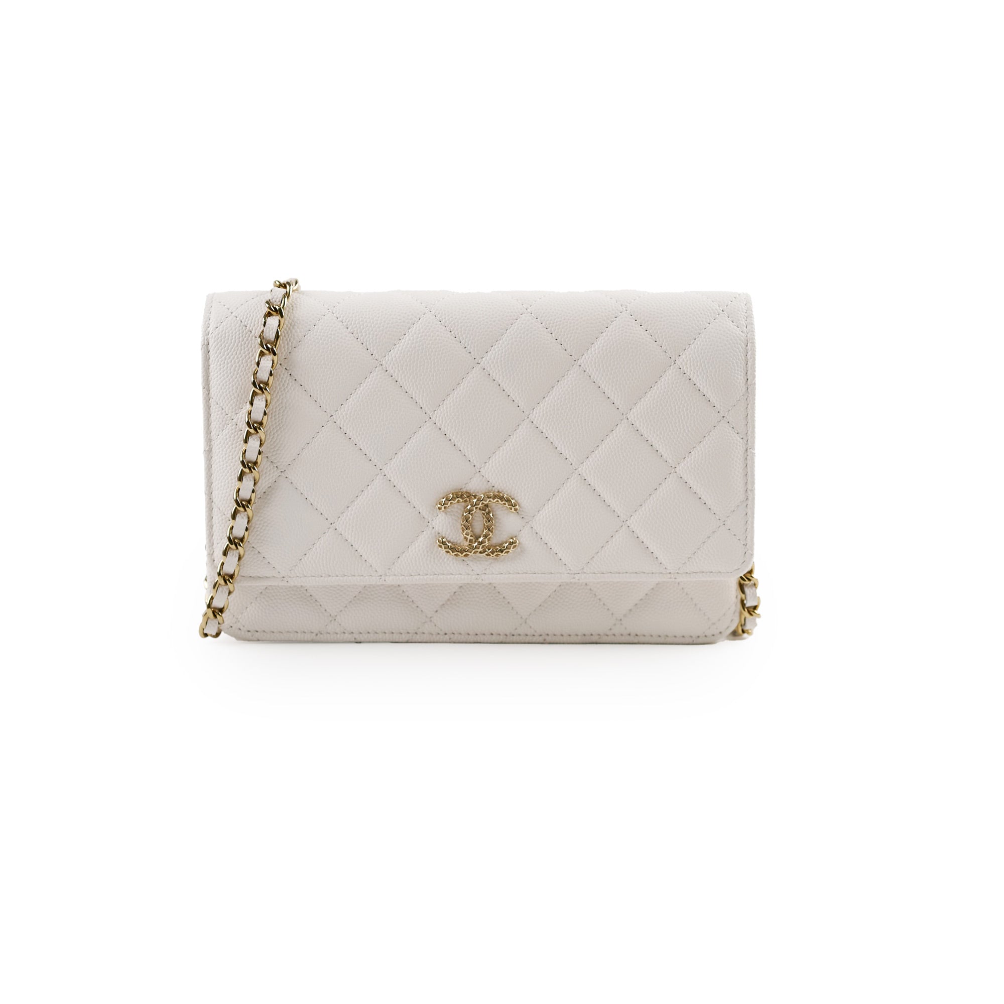 Chanel Caviar Leather Wallet On Chain Crossbody Bag - White with Microchip - Perfect for Evening Events, Parties & Luxury Fashion Accessories
